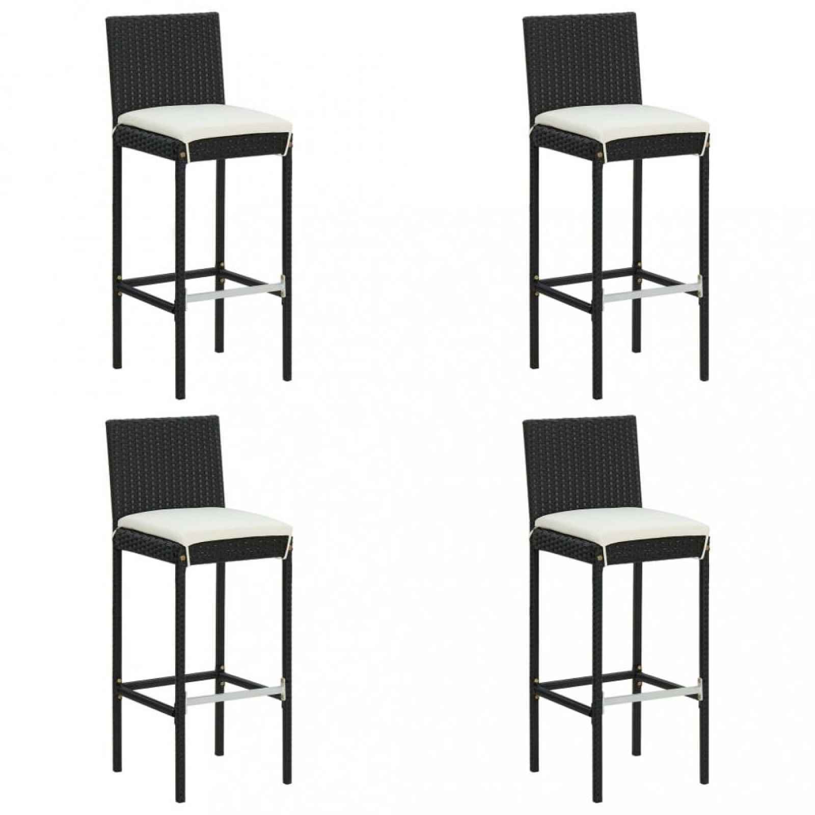 Zahradní barové židle 4 ks polyratan / látka Černá