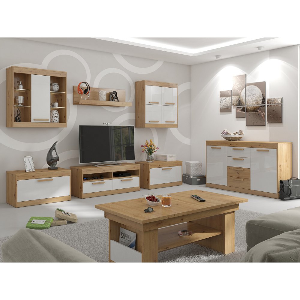 MAXIMUS obývací pokoj 2, dub artisan/bílý lesk