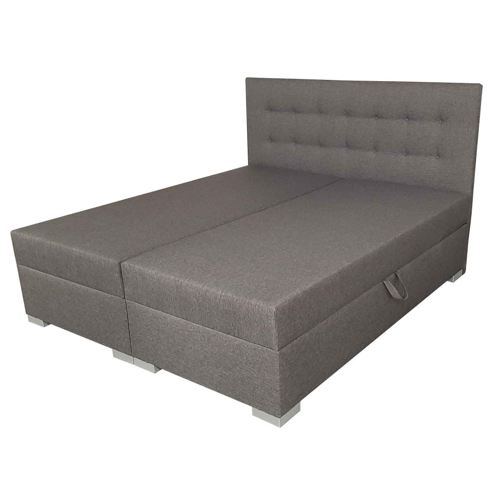 Boxspring postel šedá, čelo s potaženými knoflíky, 200x160