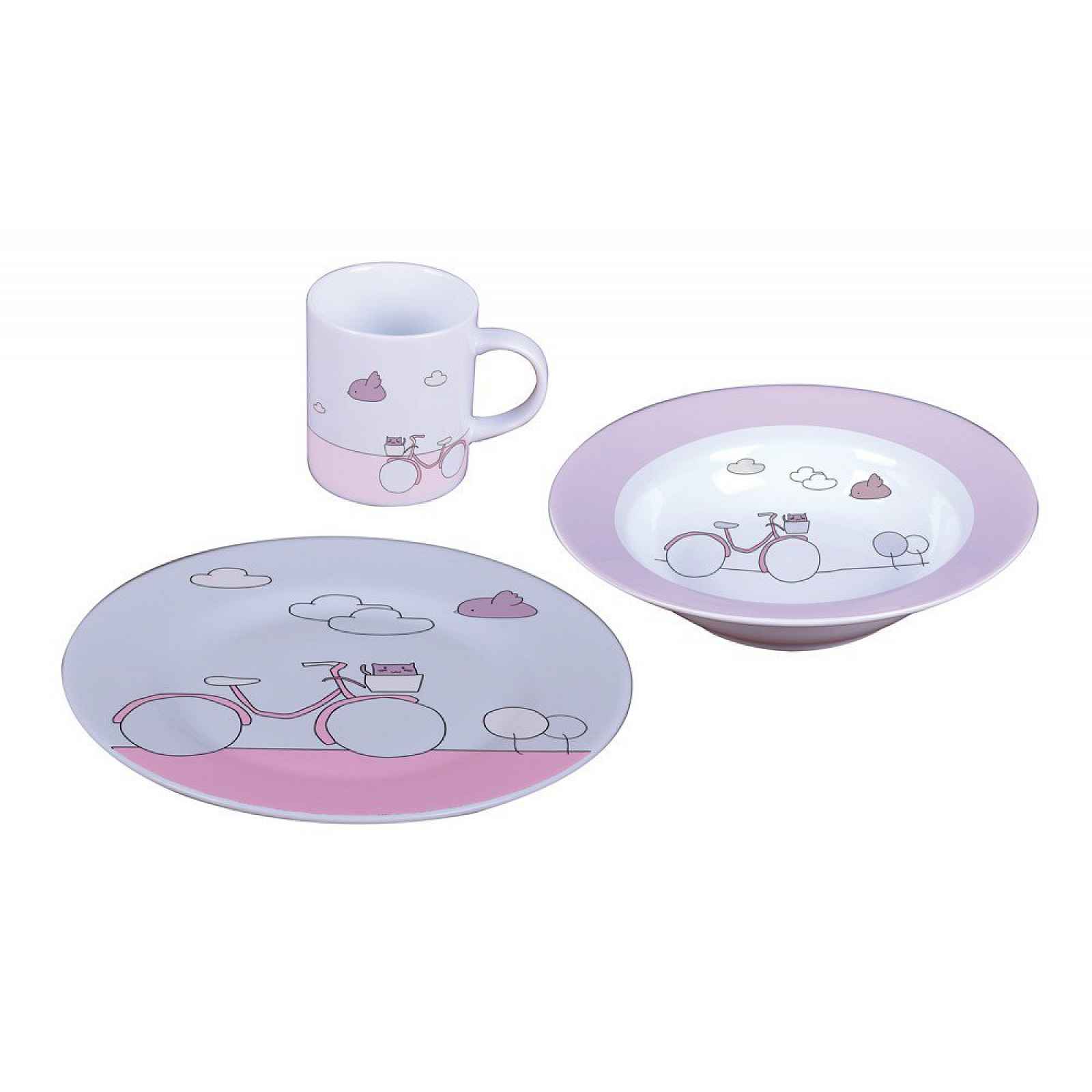 Sambonet Pink Bike sada dětského porcelánu, 3 ks
