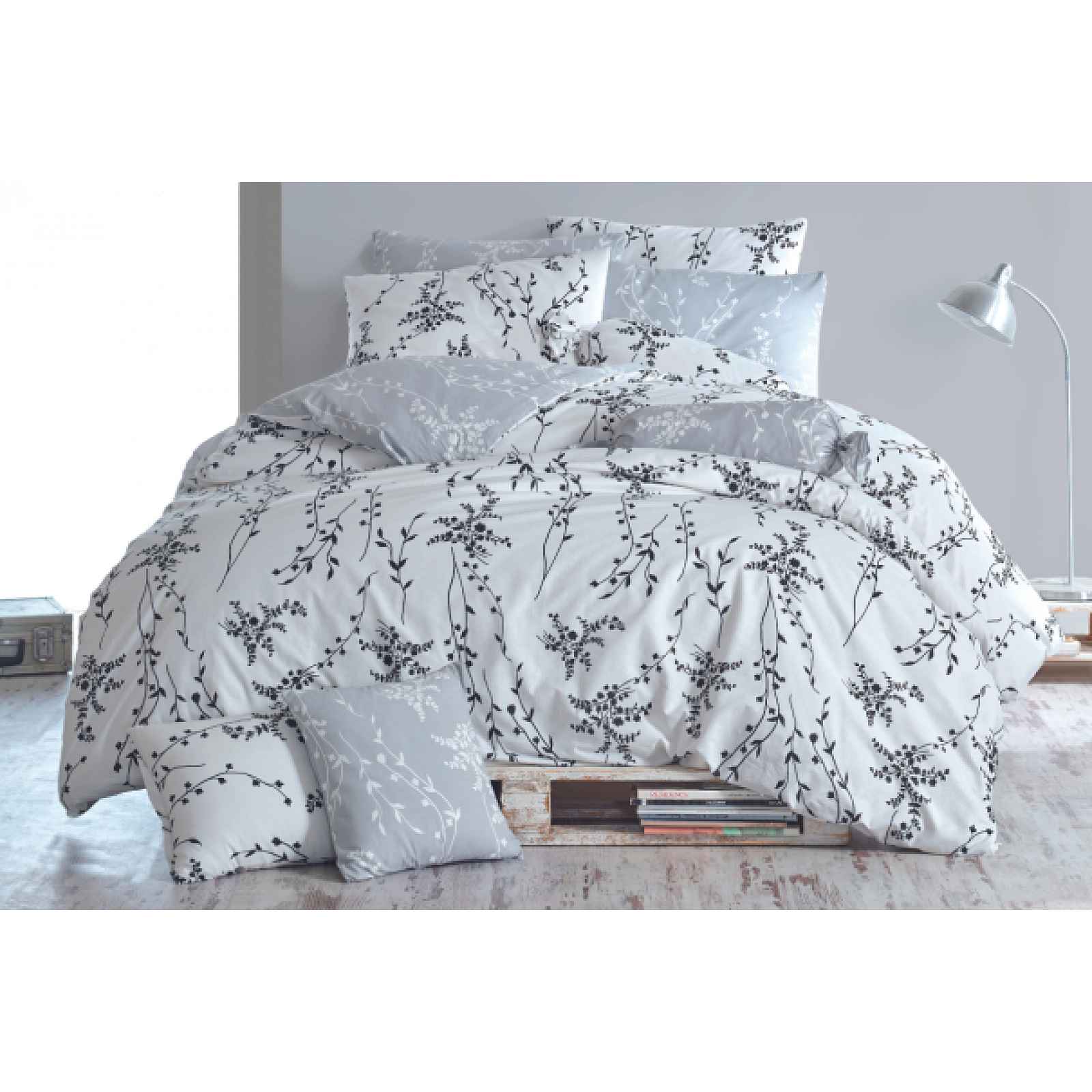 Klinmam Home Blumen V4 Grey povlečení z Renforcé bavlny, jemný květinový vzor, 140x200 cm + 70x90 cm