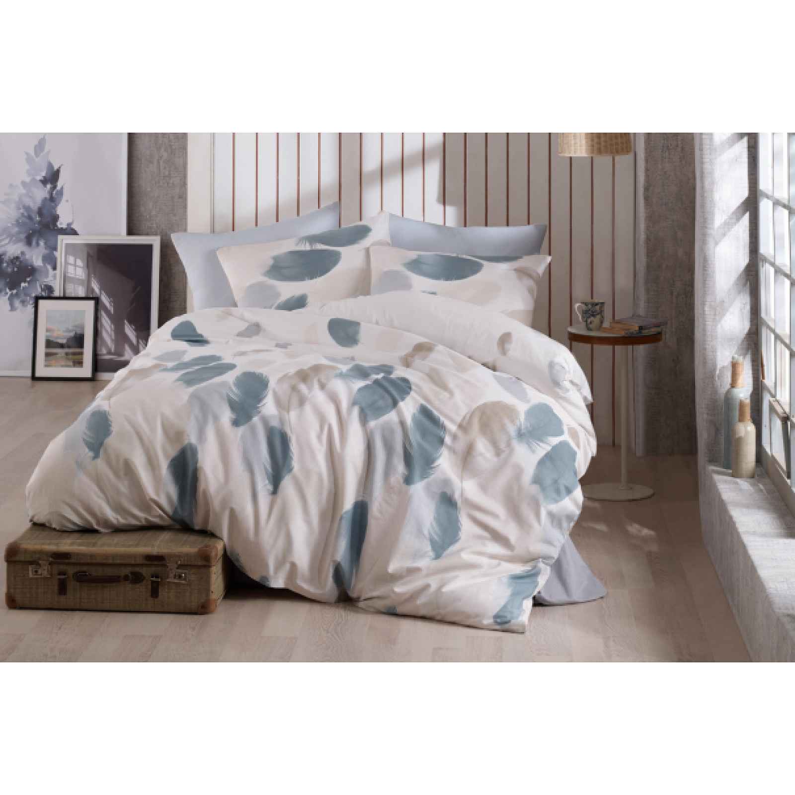Klinmam Home povlečení Tüy V1 Grey z Renforcé bavlny s pírky, 140x200 cm + 90x70 cm