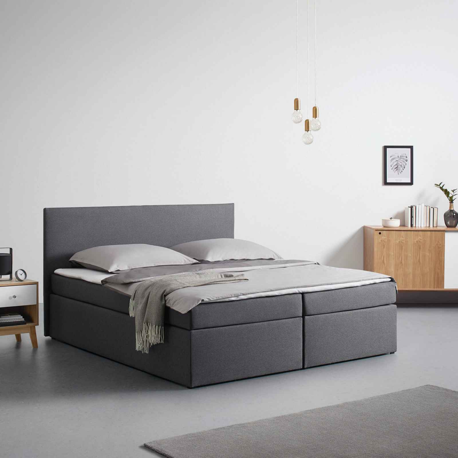 Boxspring Postel Lucy, Šedá, 180x200 cm