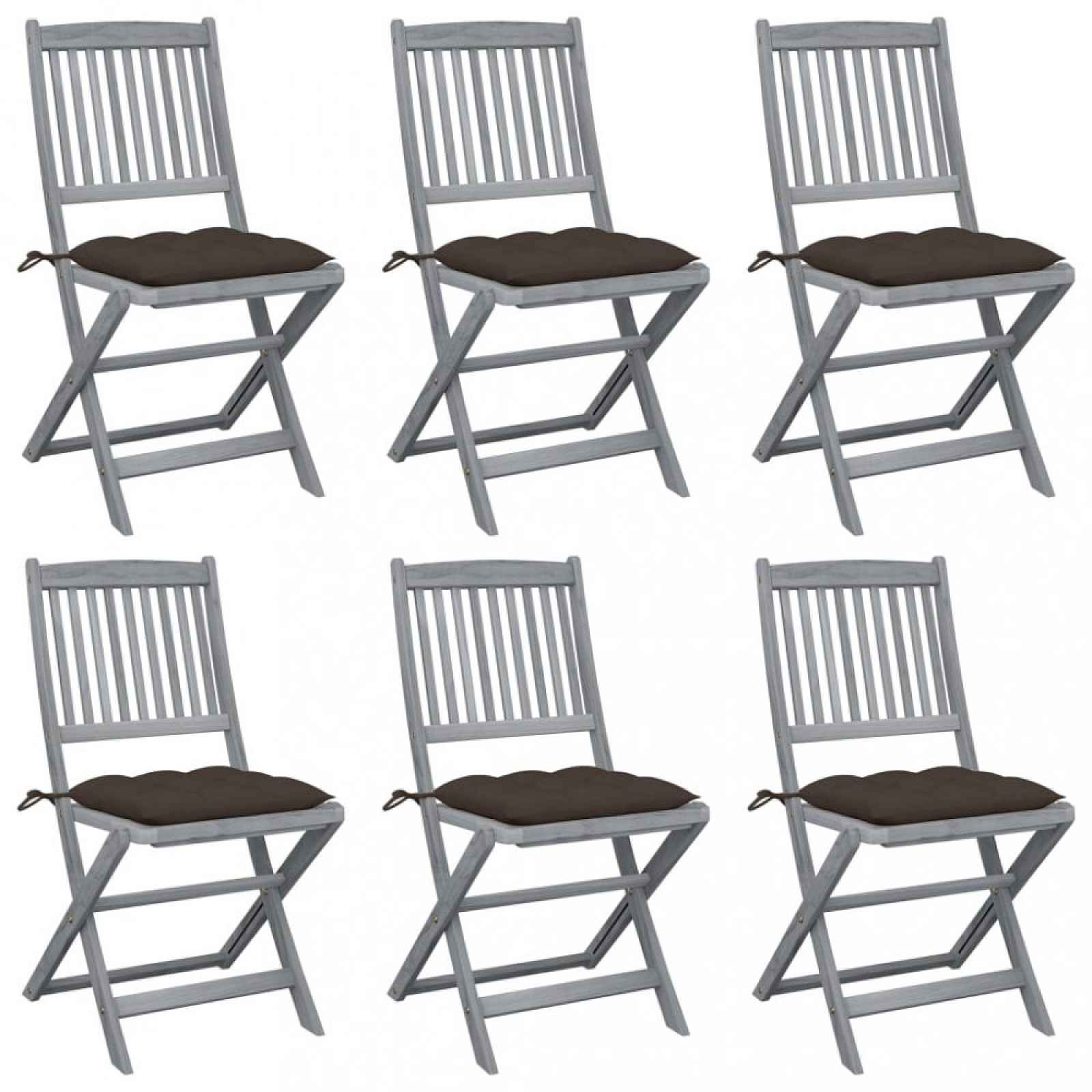 Skládací zahradní židle s poduškami 6 ks akácie Šedohnědá