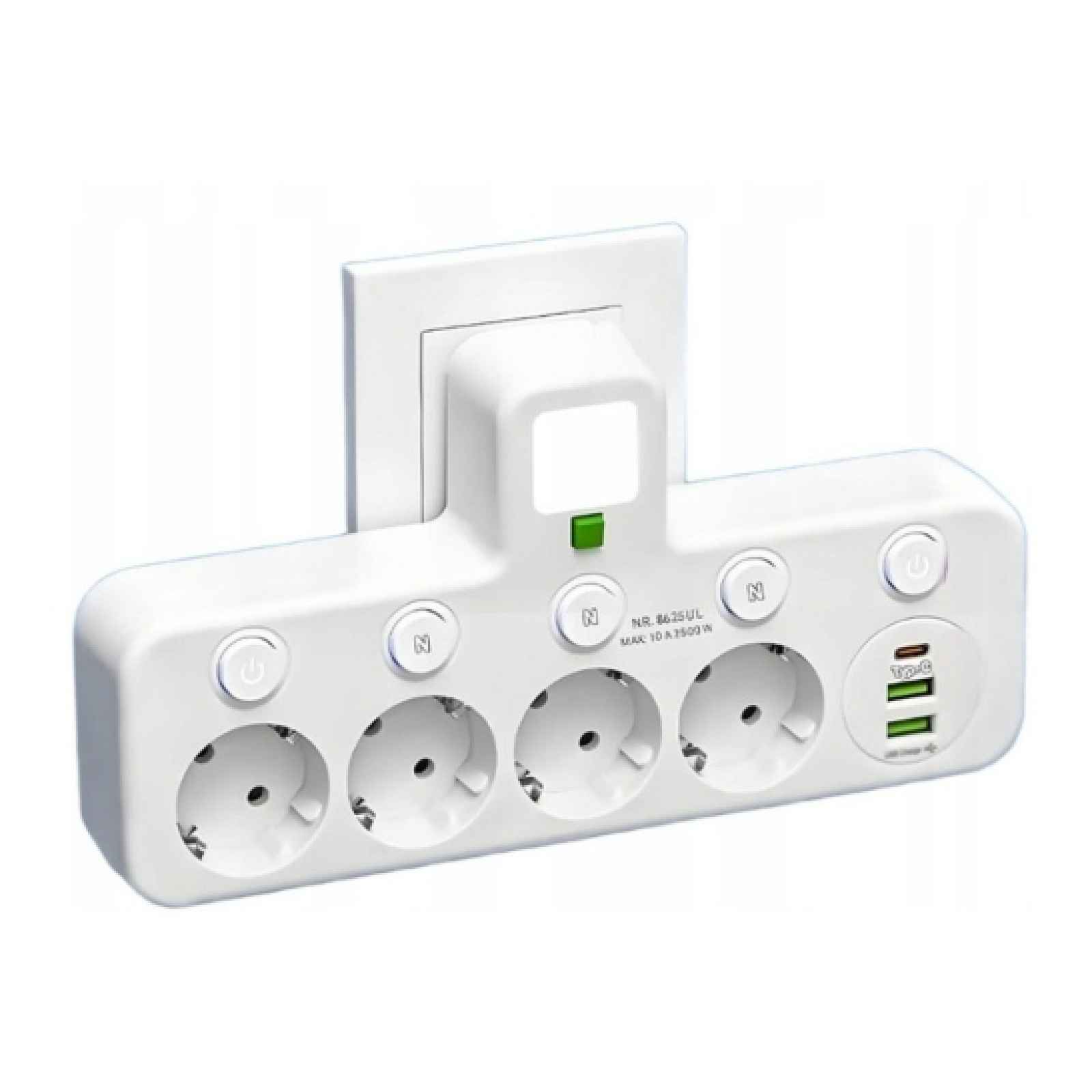 Prodlužovací kabel Lišta 4 zásuvky s 2 porty Usb 1x Type-C 7 v 1