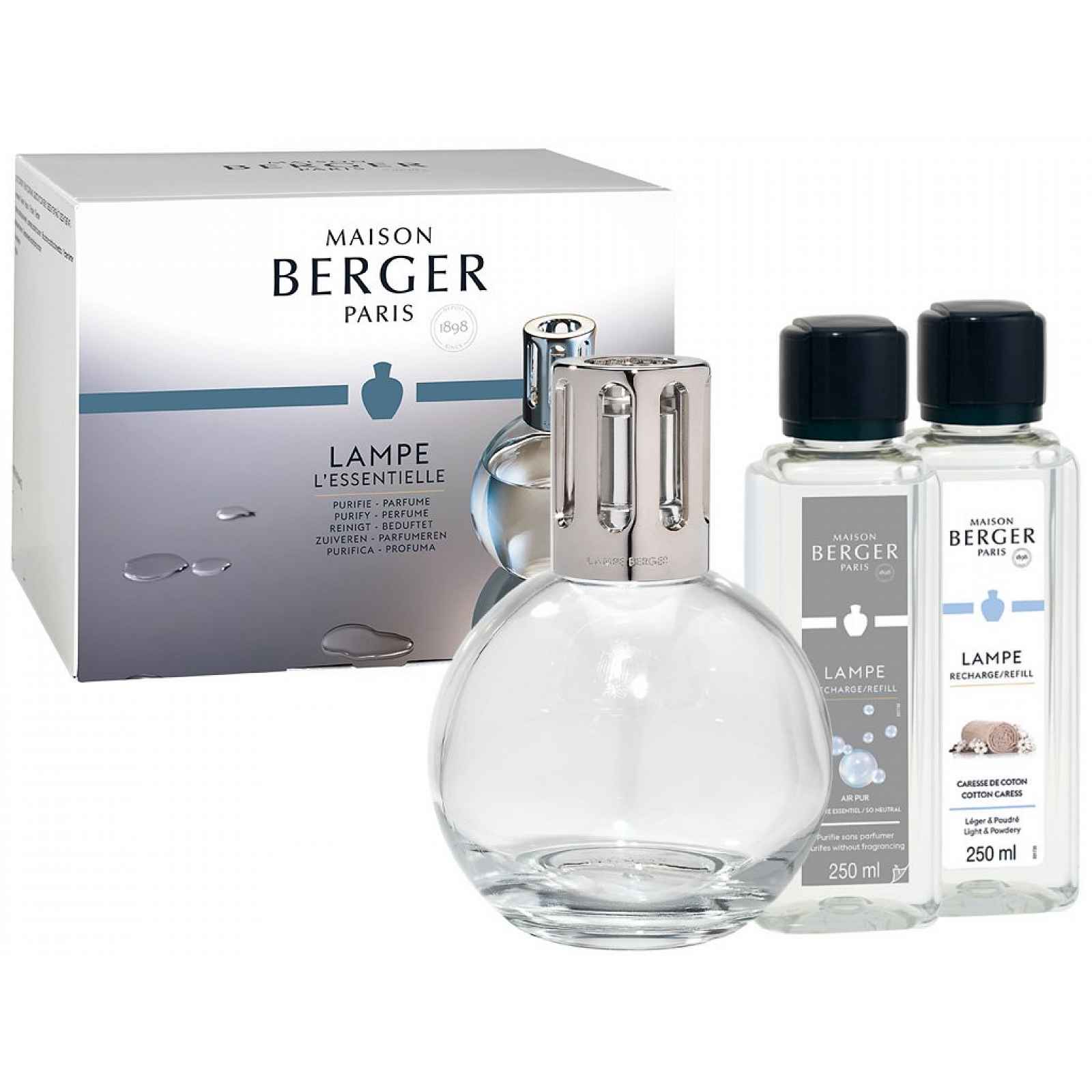 Maison Berger Paris dárková sada: katalytická lampa Essential Round + Bavlněná péče, 250 ml + So Neutral 250 ml