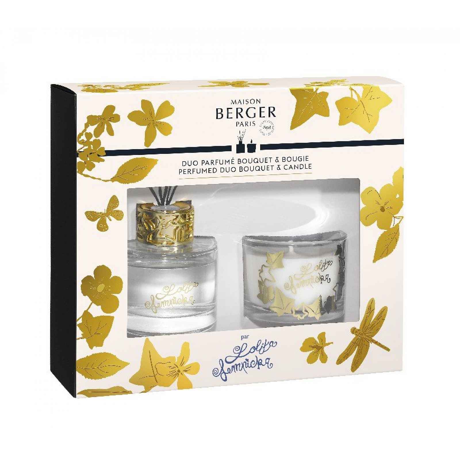 Maison Berger Paris dárková sada Duo Mini Lolita Lempicka: aroma difuzér s náplní 80 ml + vonná svíčka 80 g, transparentní