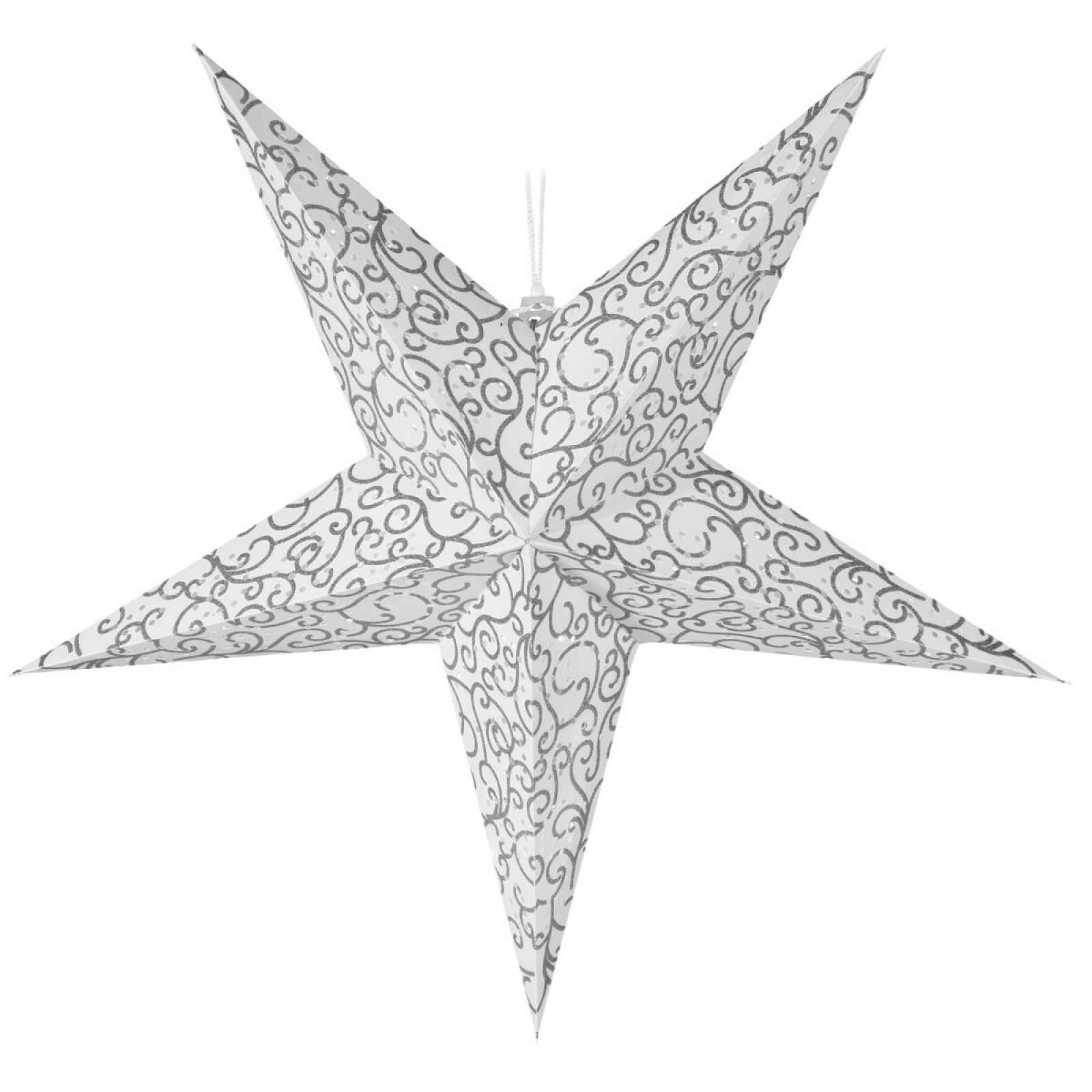 Závěsná svítící vánoční hvězda stříbrná, 60 cm, LED, s časovačem