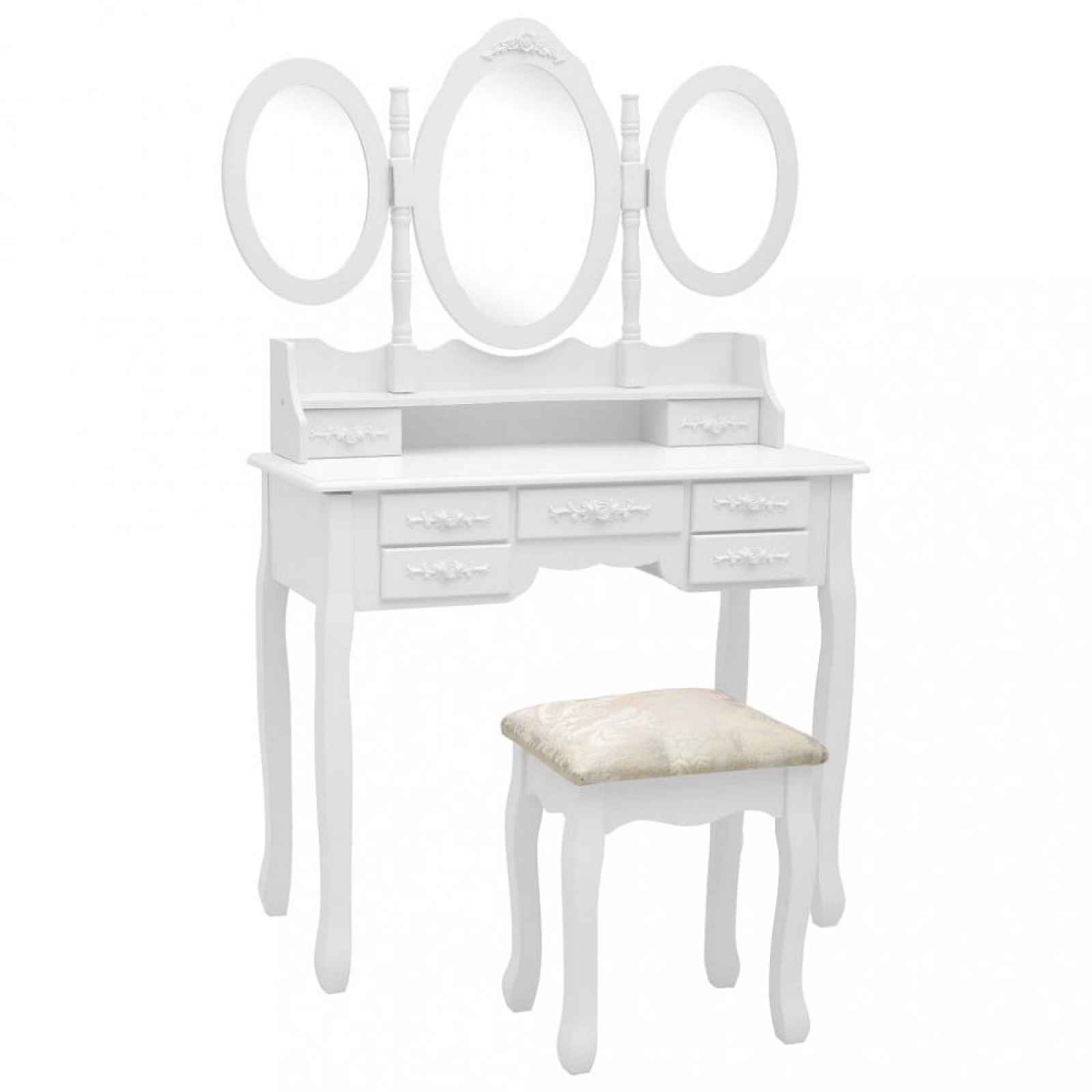 Toaletní stolek s taburetem Bílá