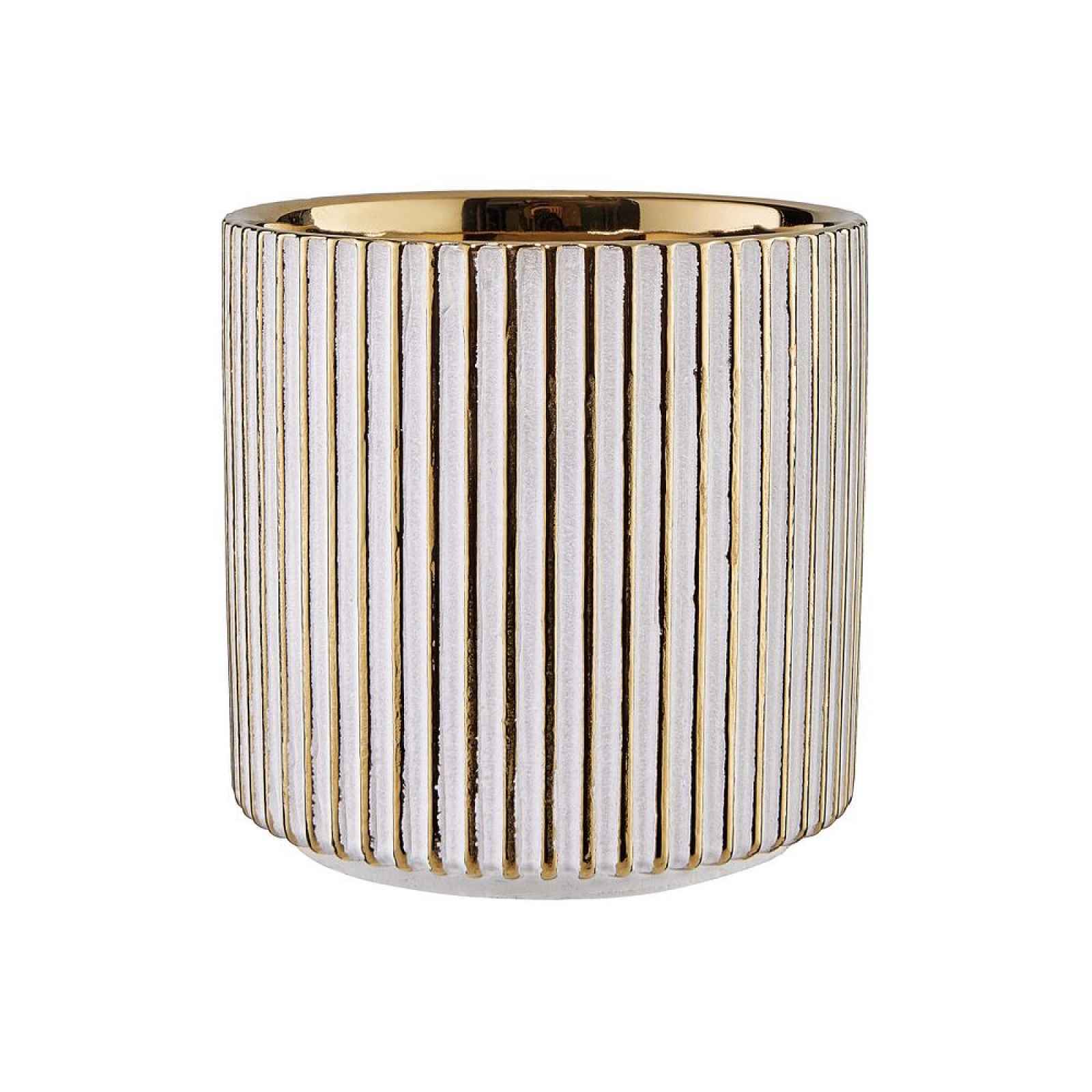 Butlers GOLDIE Květináč proužky 12 cm - bílá/zlatá