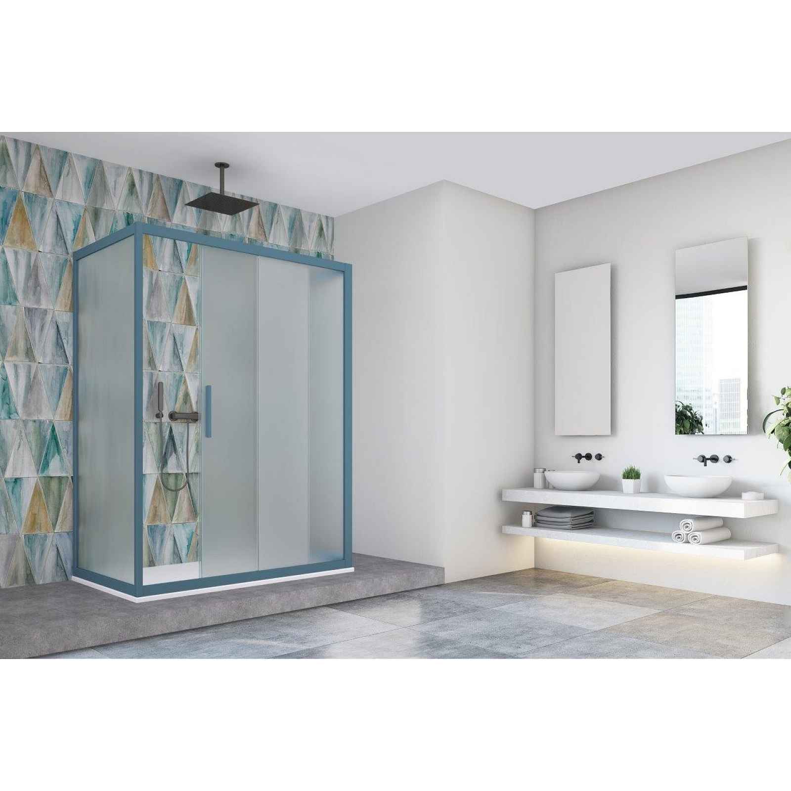 Forte Sprchový kout BE.COLORS N1FS — Barva rámu - 499 blue vintage, Rozměr A - 120, Výplň - Acidato bezpečnostní sklo - 6 mm