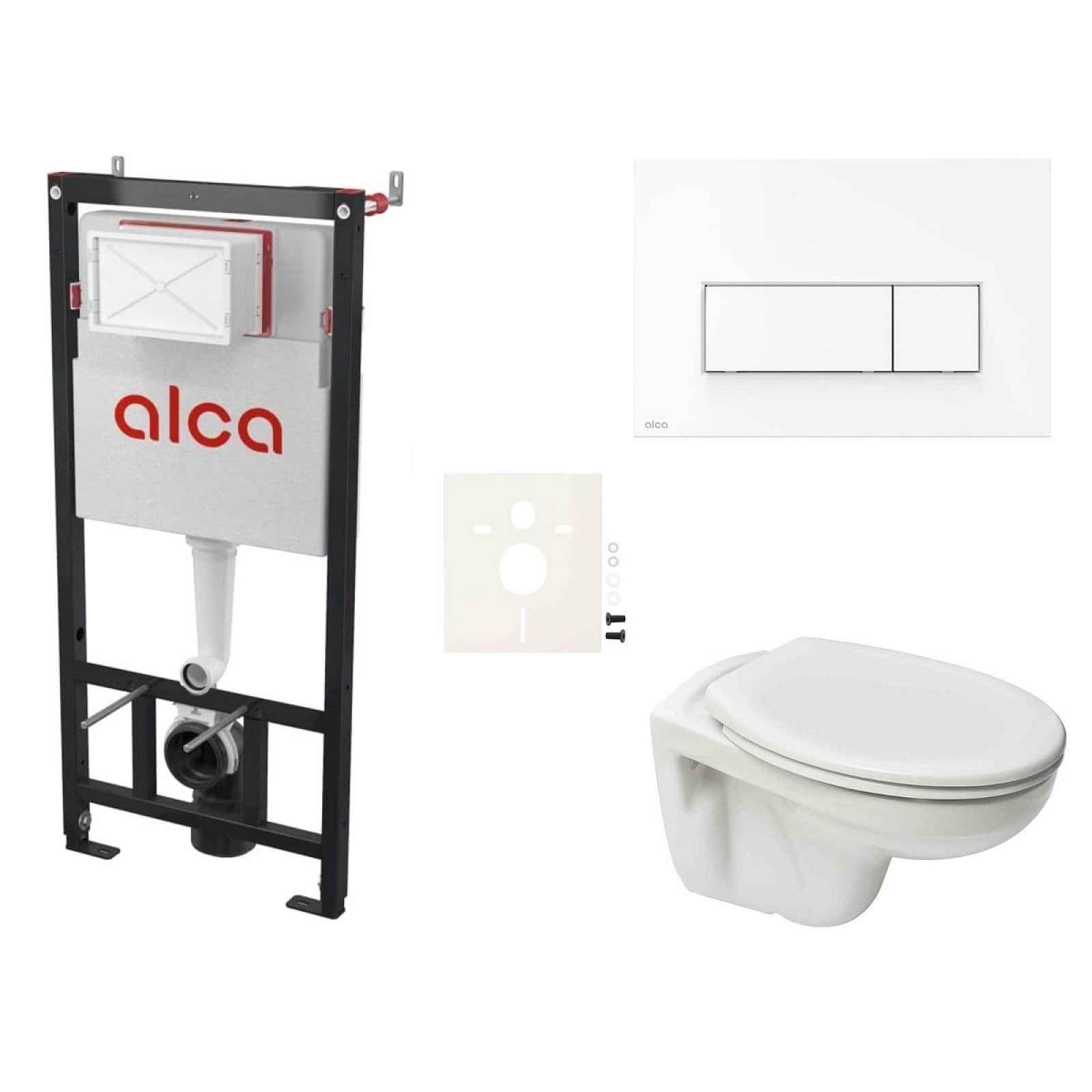 Závěsný set WC S-line PRO rimless, nádržka Alcaplast Sádromodul, tlačítko bílé SIKOASP7
