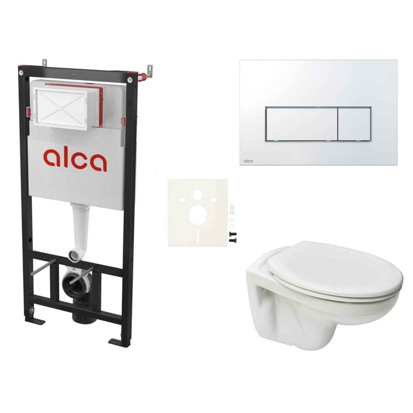 Závěsný set WC S-line PRO rimless, nádržka Alcaplast Sádromodul, tlačítko chrom lesk SIKOASP8