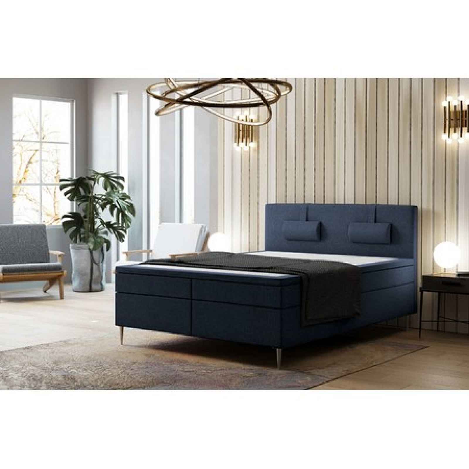 Čalouněná postel Brooklyn 160x200 cm Tmavě modrá