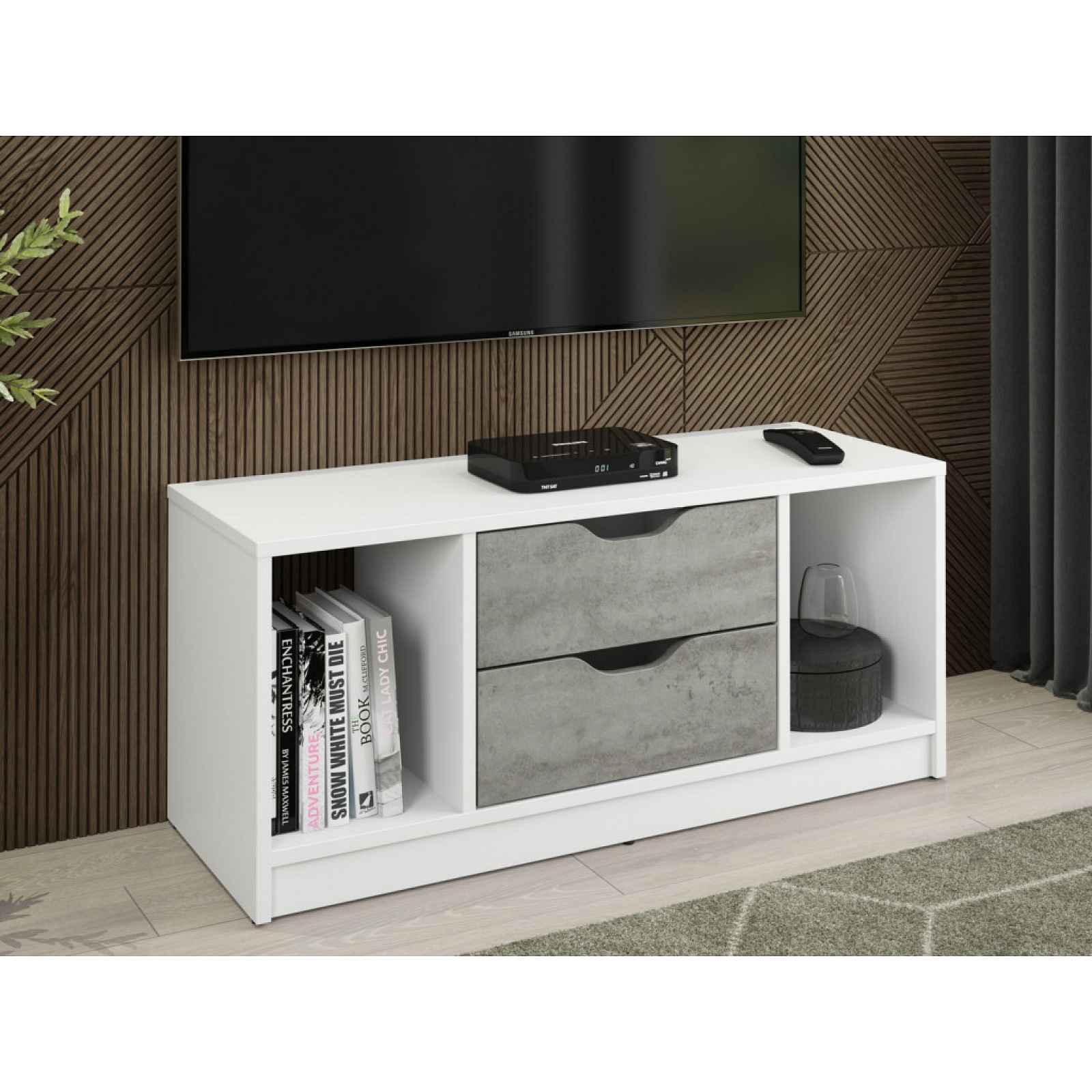 TV stolek Sten 100 cm, bílý/šedý beton