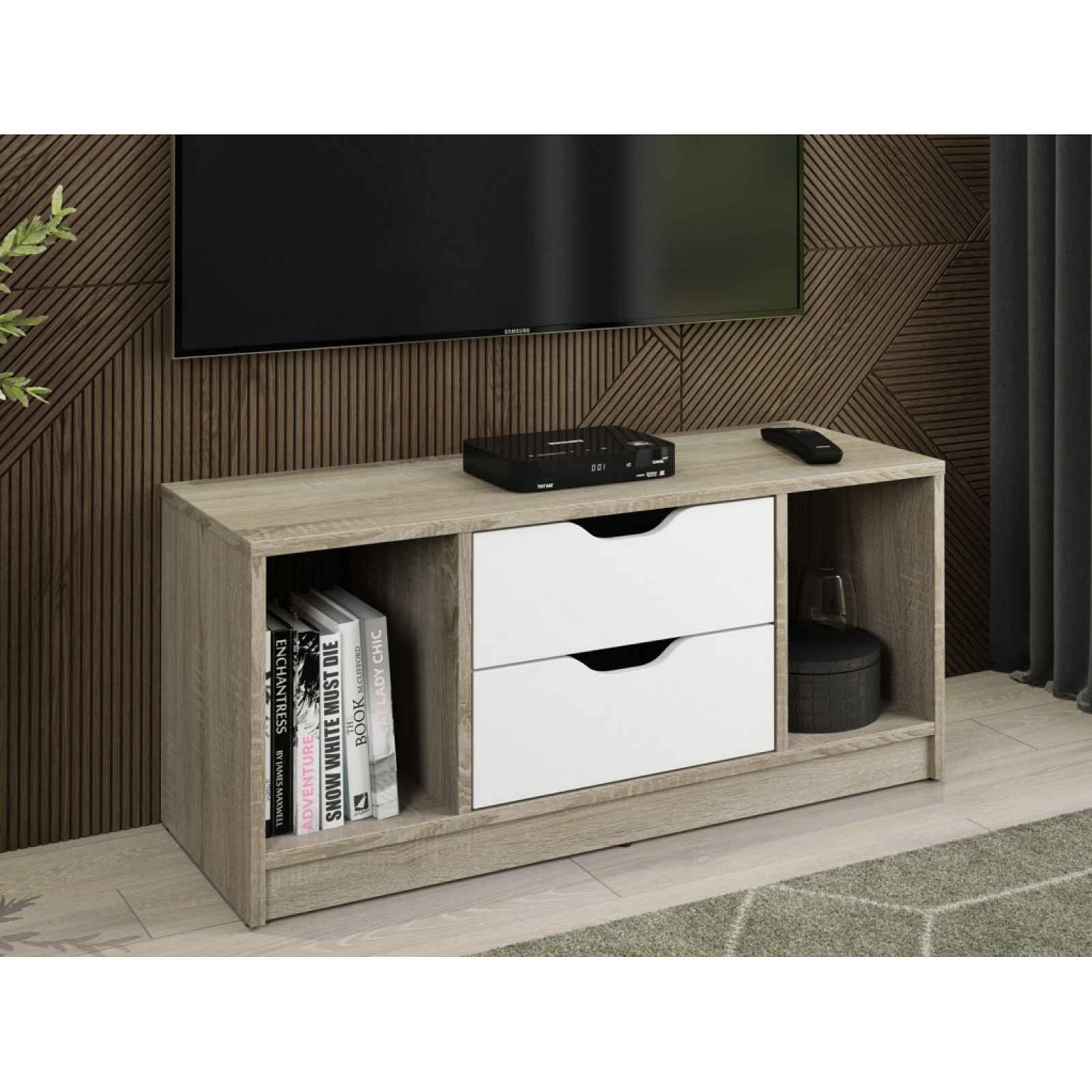 TV stolek Sten 100 cm, dub sonoma/bílý