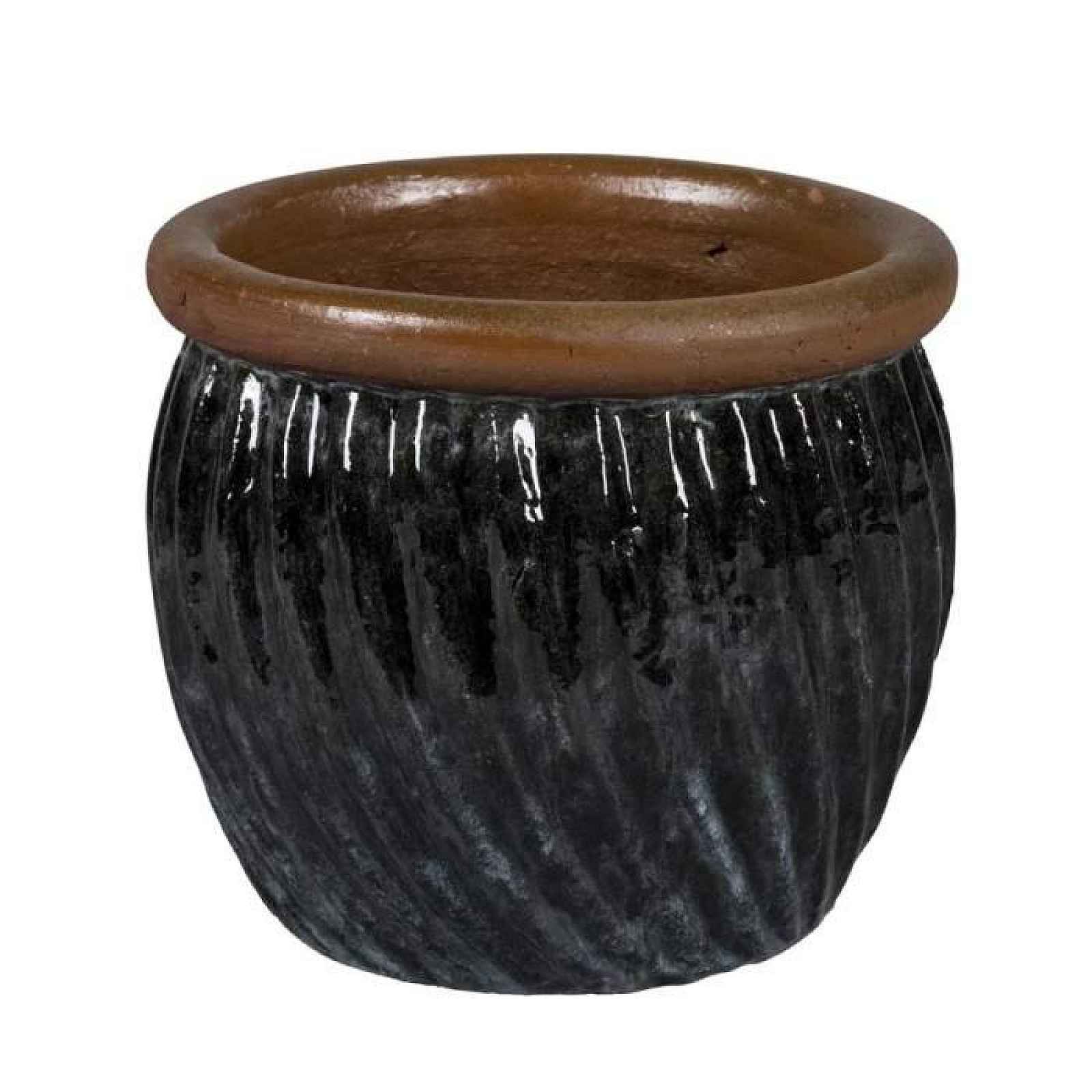 Květináč keramický DORTMUND 3-02MZ černý s hnědým lemem 50cm