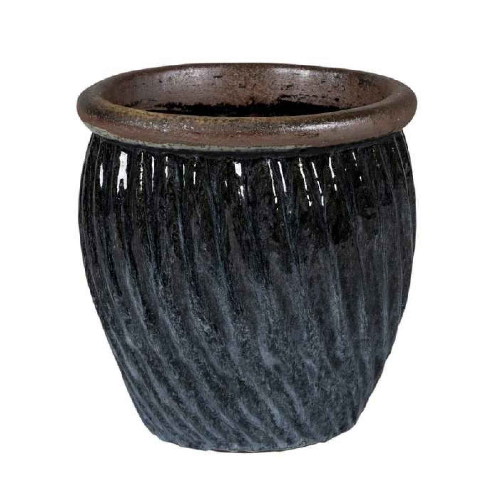 Květináč keramický DORTMUND 3-03MZ černý s hnědým lemem 30cm