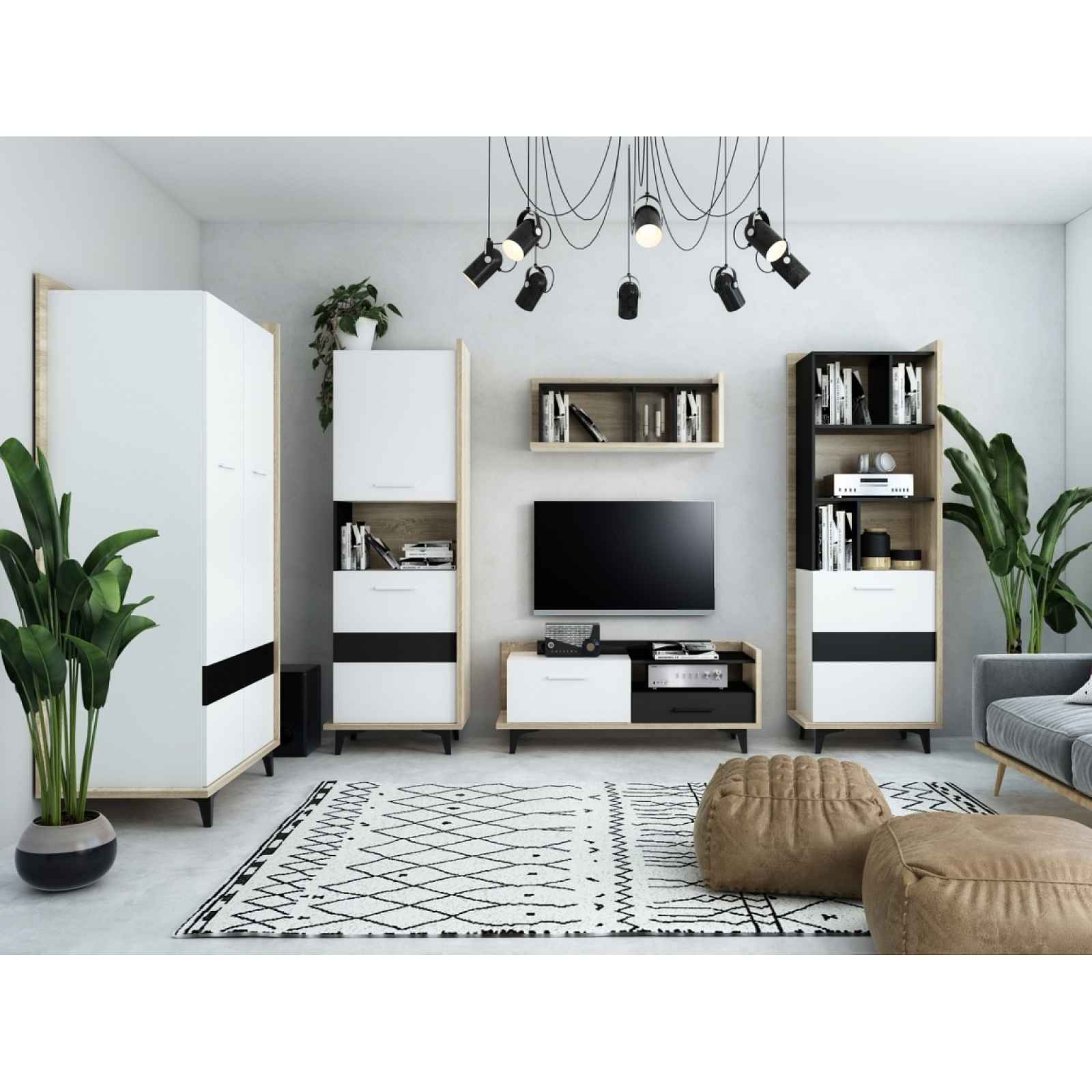 Obývací pokoj BOX 2, dub sonoma/bílá/černá