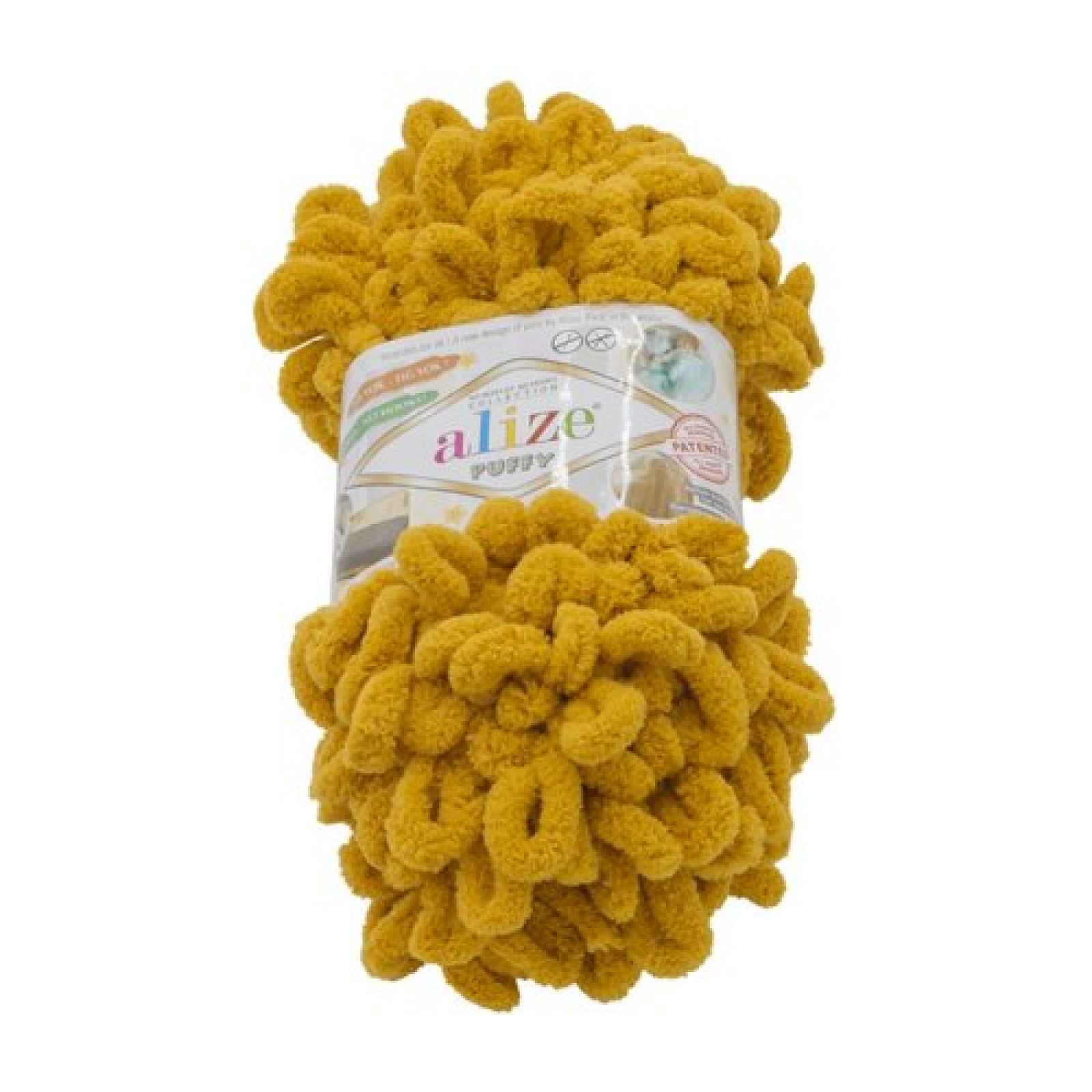 Bellatex Příze PUFFY hořčicová, 100 g / 9 m