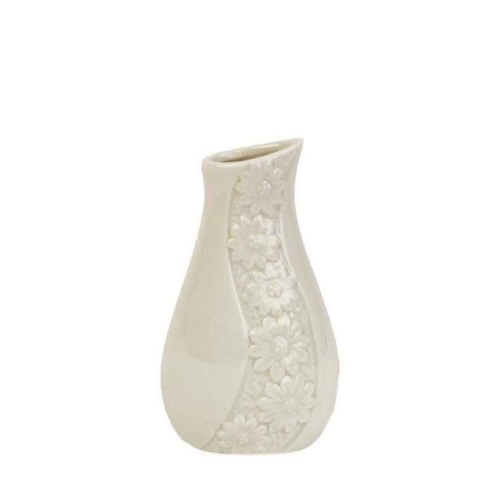 Váza porcelánová zkosená s květy 13cm bílá