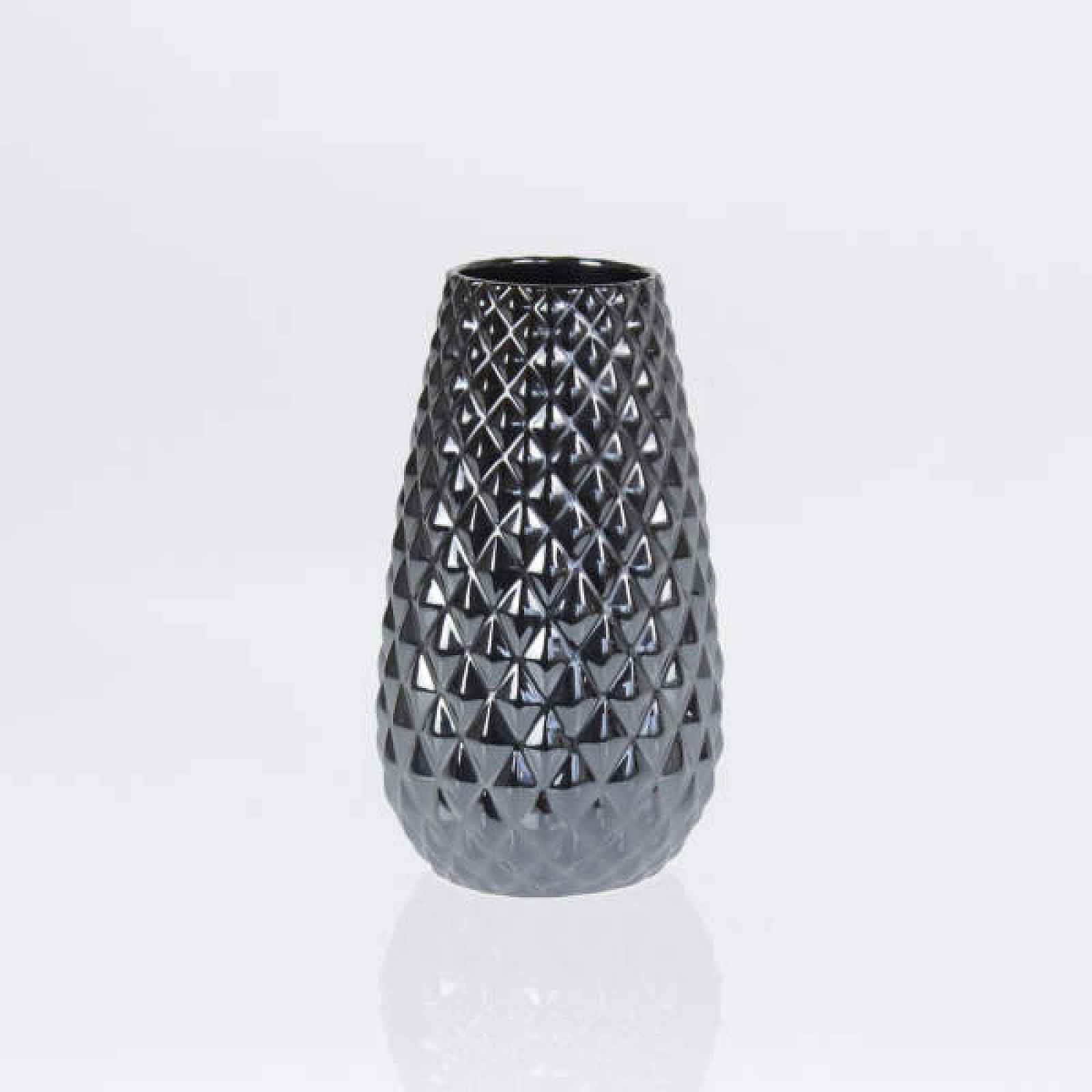 Váza kónická dekor diamanty keramika černá 23cm