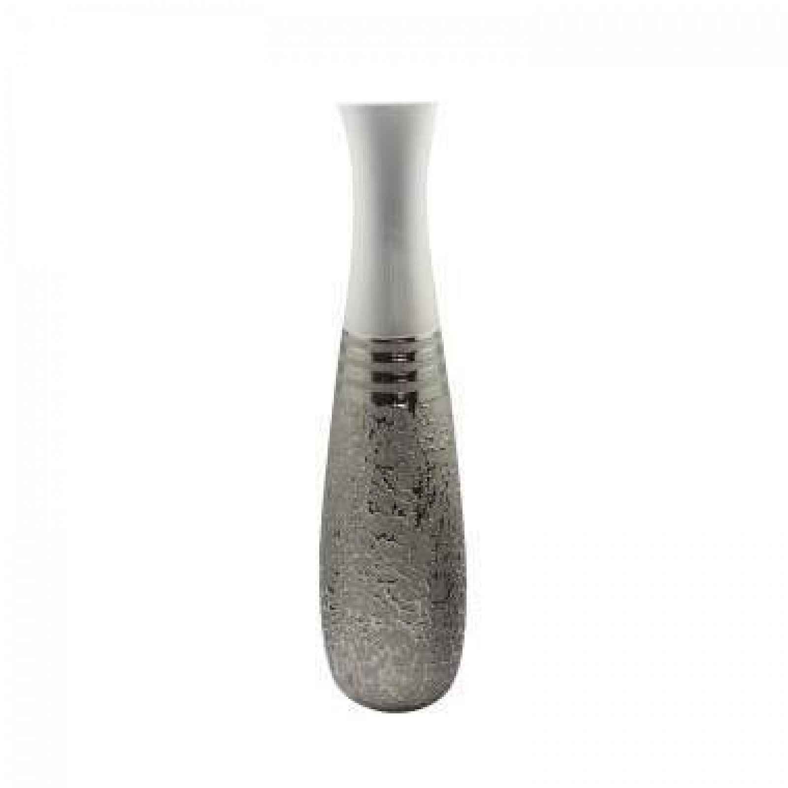 Váza/lahev úzká ST.LOUIS keramika stříbrná-bílá 51,5cm