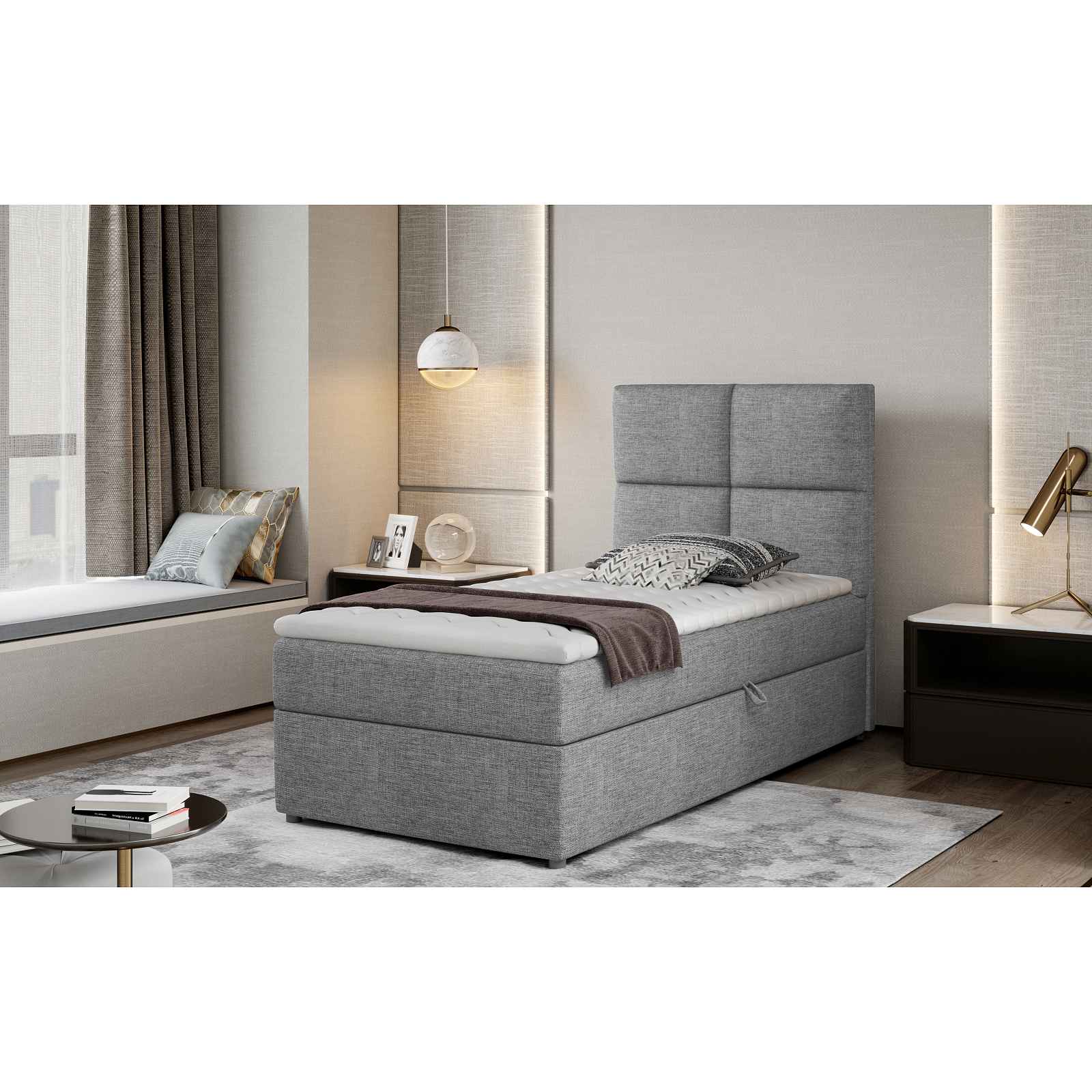 Moderní box spring postel Garda 90x200, šedá