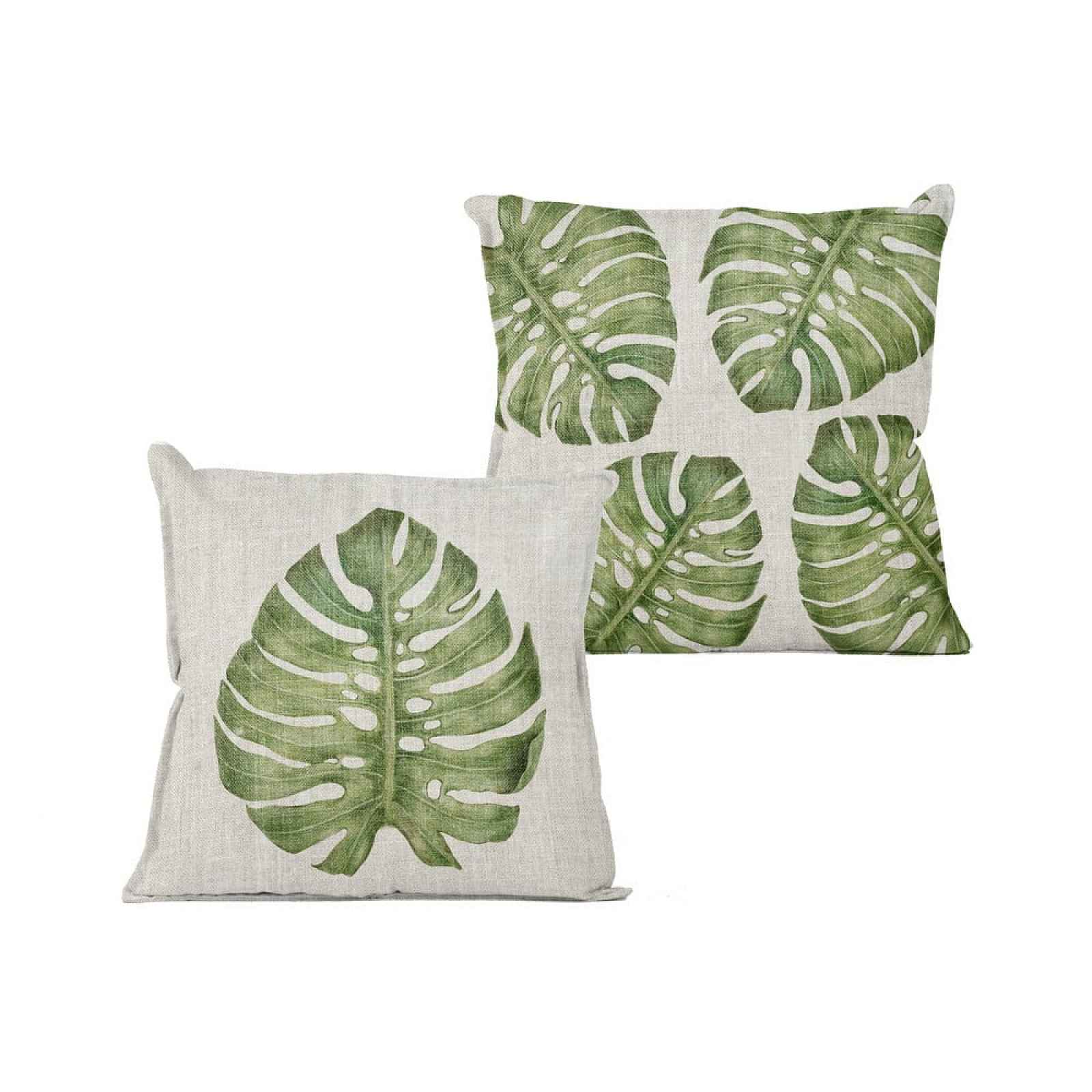 Béžový polštář s motivem listu monstery Linen Couture Monstera, 45 x 45 cm