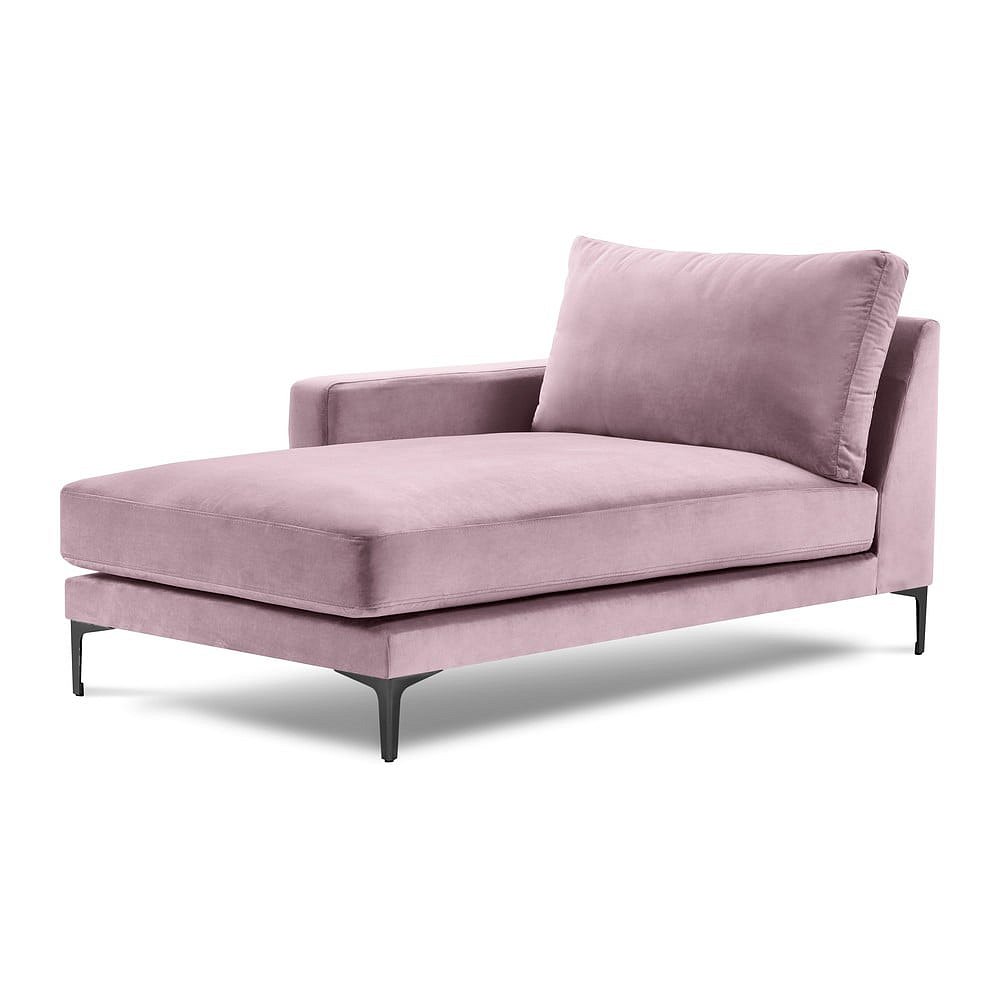 Růžová sametová lenoška Kooko Home Harmony, levý roh