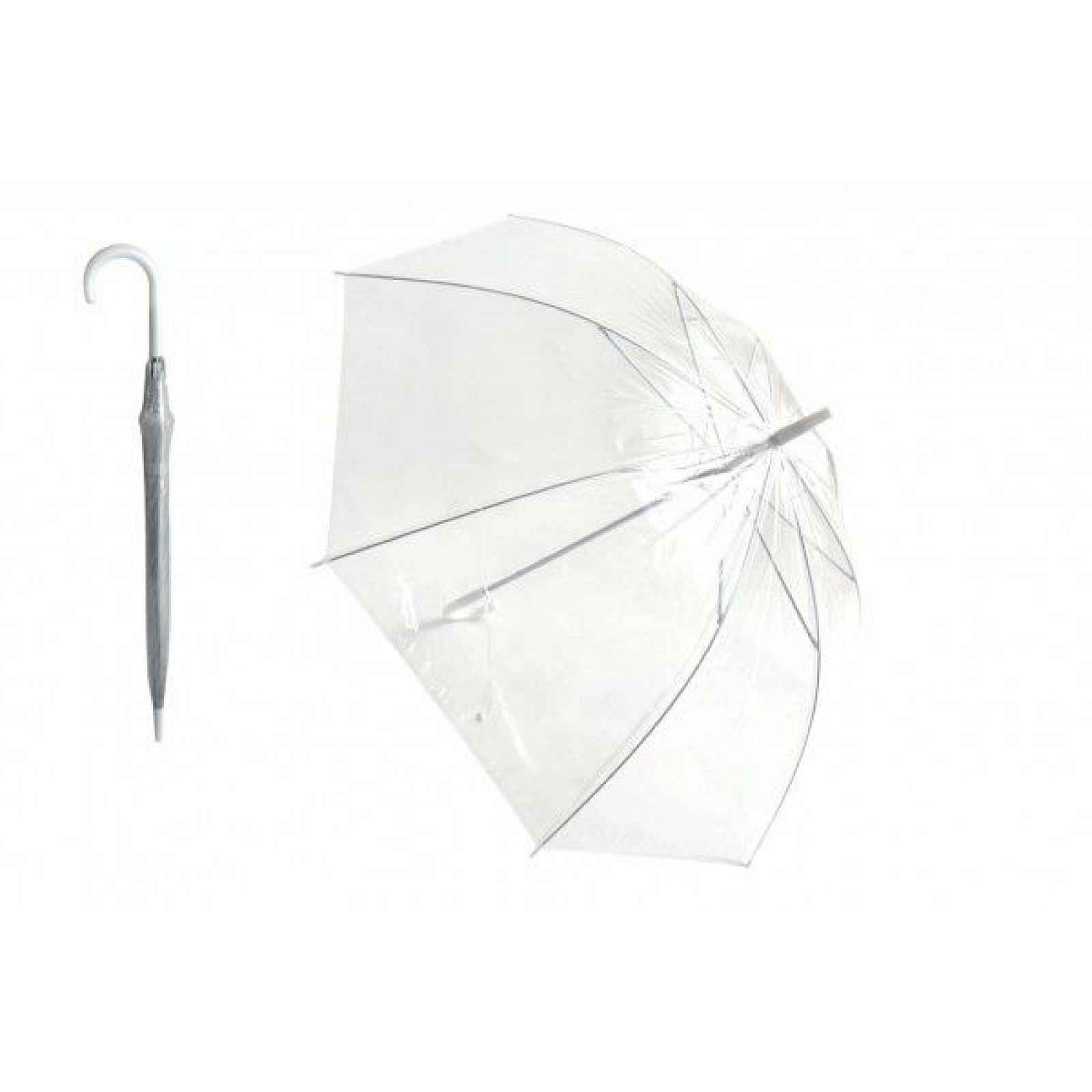 Deštník průhledný bílý plast/kov 82cm v sáčku