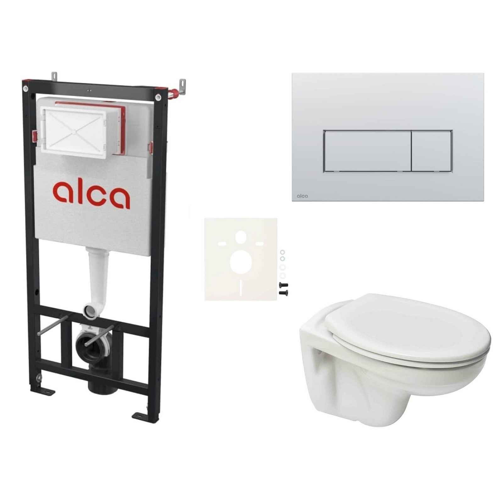 Závěsný set WC S-line PRO rimless, nádržka Alcaplast Sádromodul, tlačítko chrom mat SIKOASP9