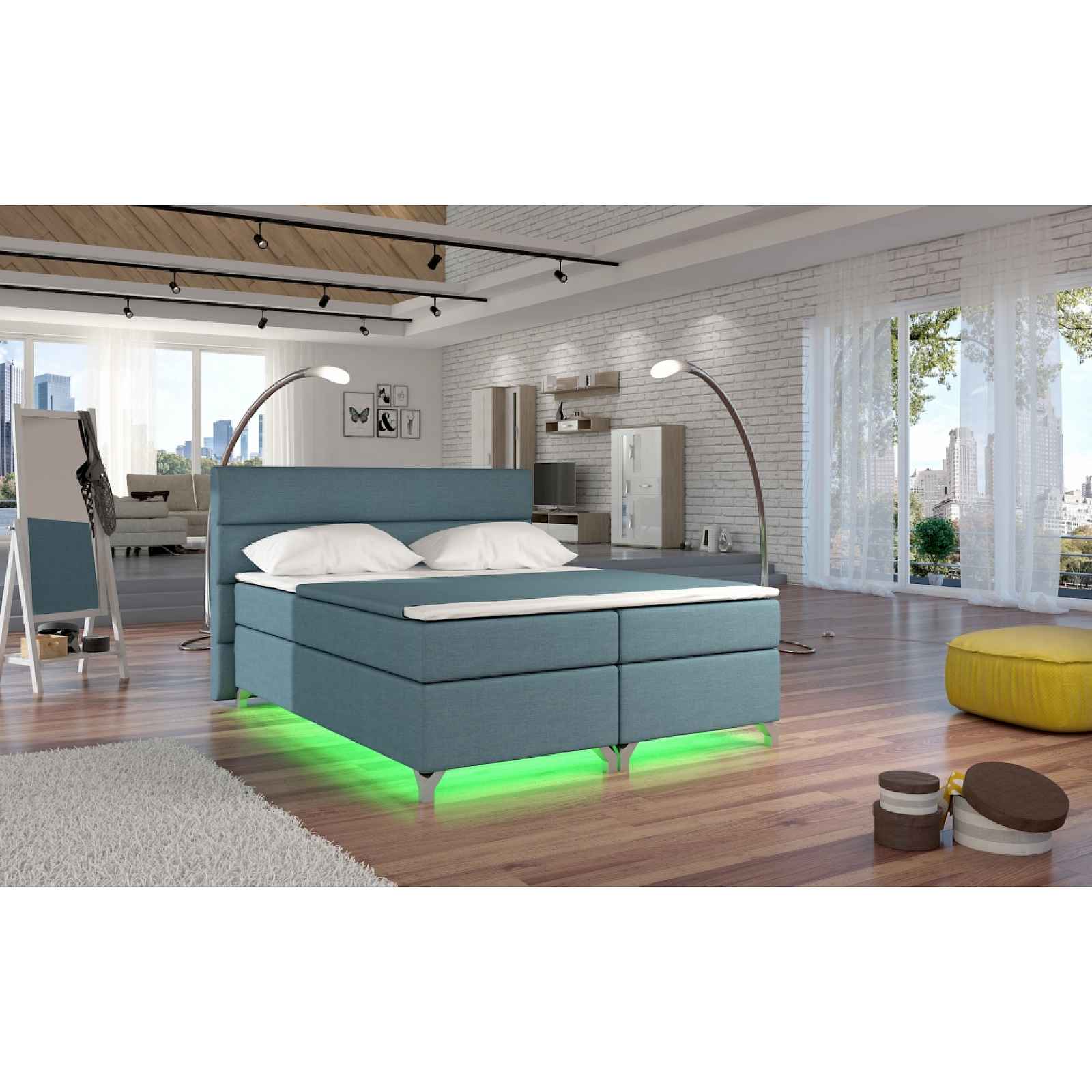 Luxusní box spring postel Amadeus + LED 180x200  Amadeus : Potah  Režná látka Savana 21 HELCEL