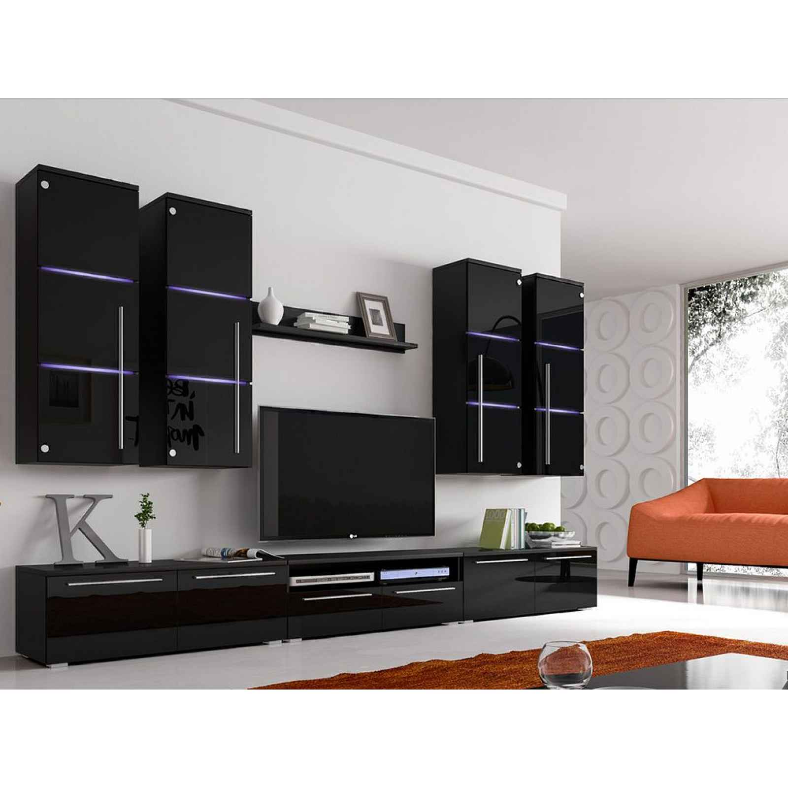 Moderní obývací stěna Breton black + LED