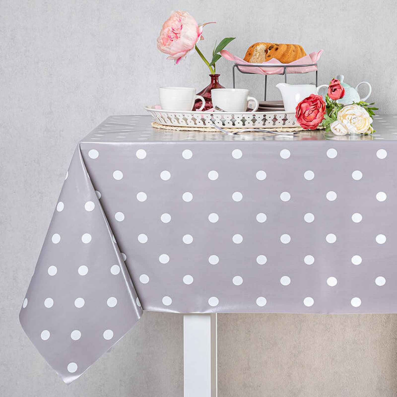 Omyvatelný PVC ubrus PUNTÍK 130 x 180 cm šedý