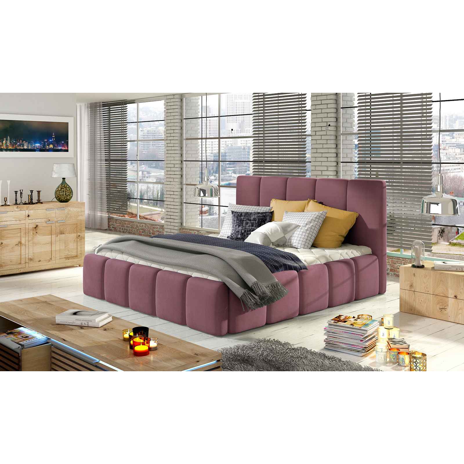 Moderní postel Begie 160x200, růžová Mat Velvet HELCEL
