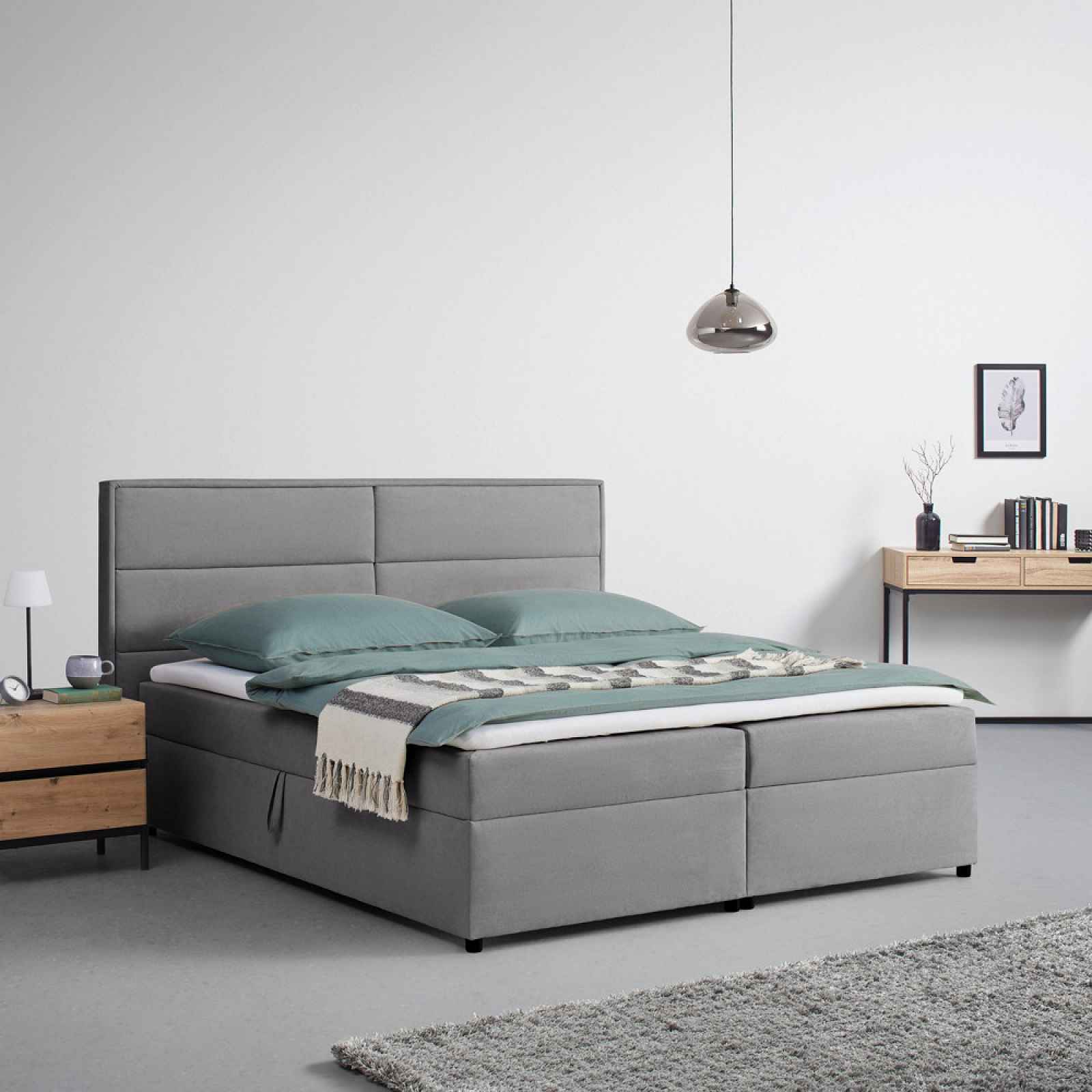 Postel Boxspring S Toperem, 180x200 Cm, Sivá