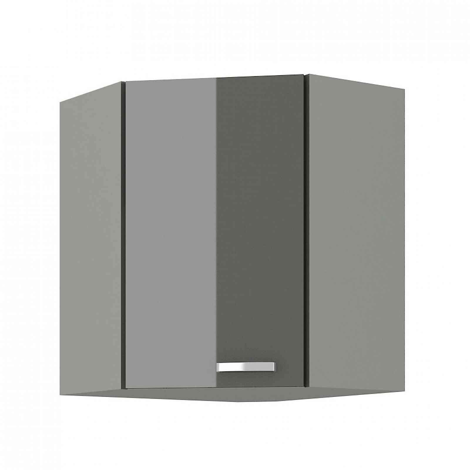 AVERNA, skříňka horní rohová 58x58 GN-72 1F, korpus: platinově šedá, dvířka: šedý lesk