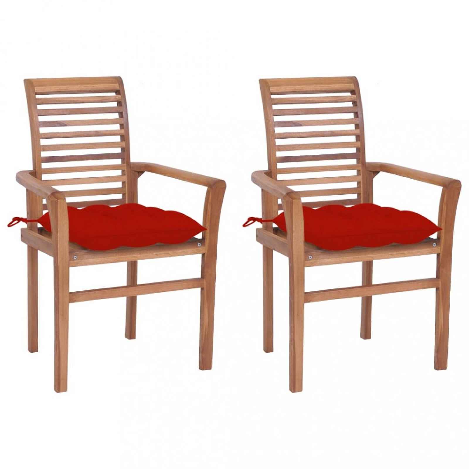 Zahradní jídelní židle s poduškou 2 ks teak Červená