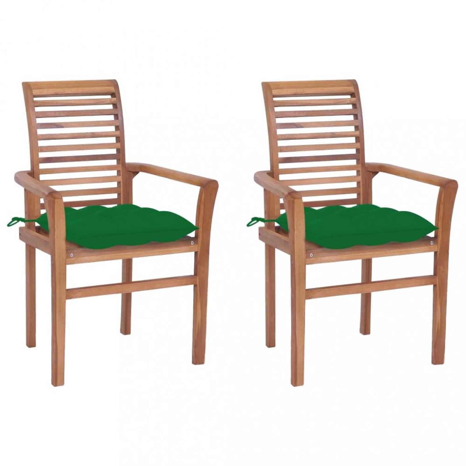 Zahradní jídelní židle s poduškou 2 ks teak Zelená