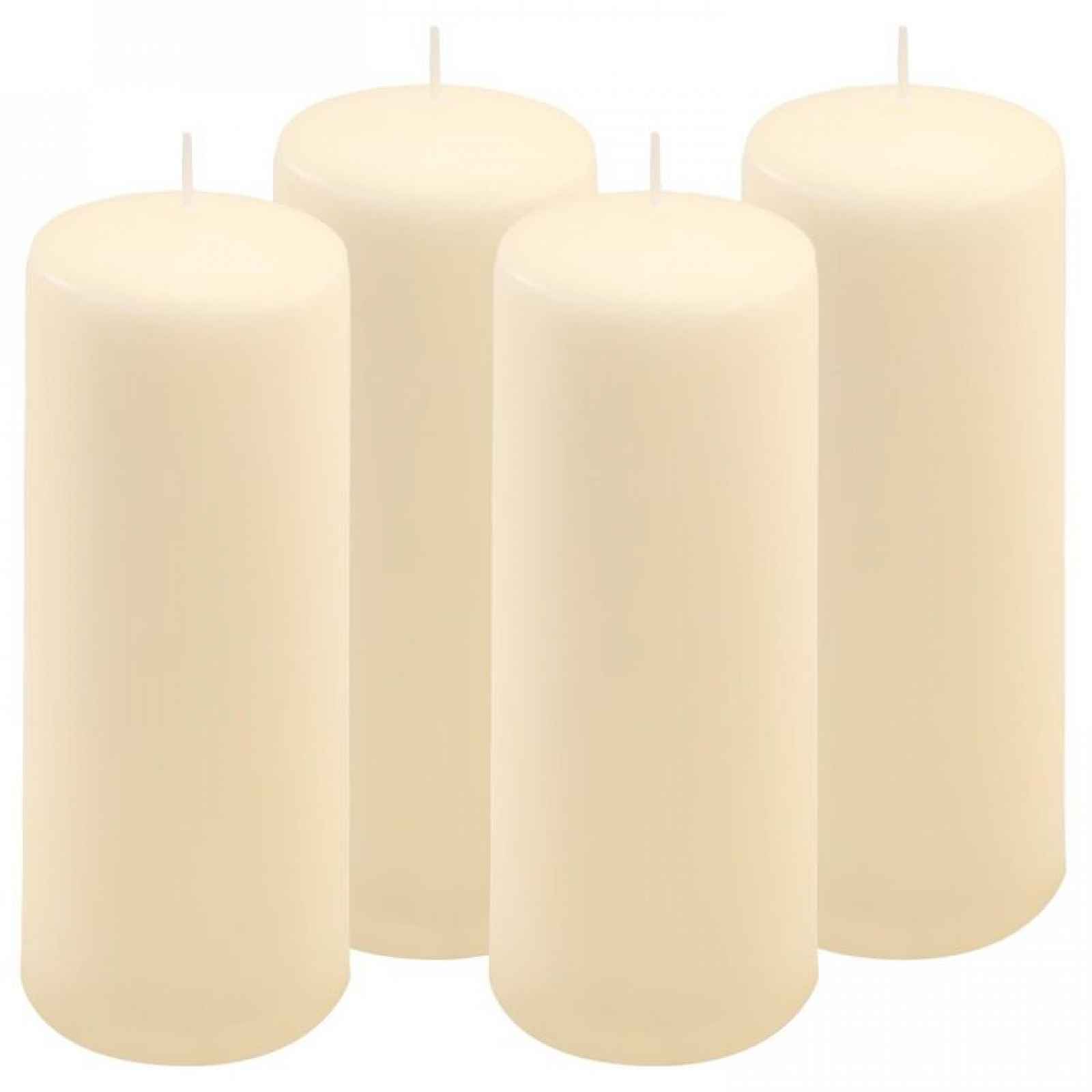 Sada sloupových svíček, 20 cm, Ø 7,5 cm, krémová, 4 ks