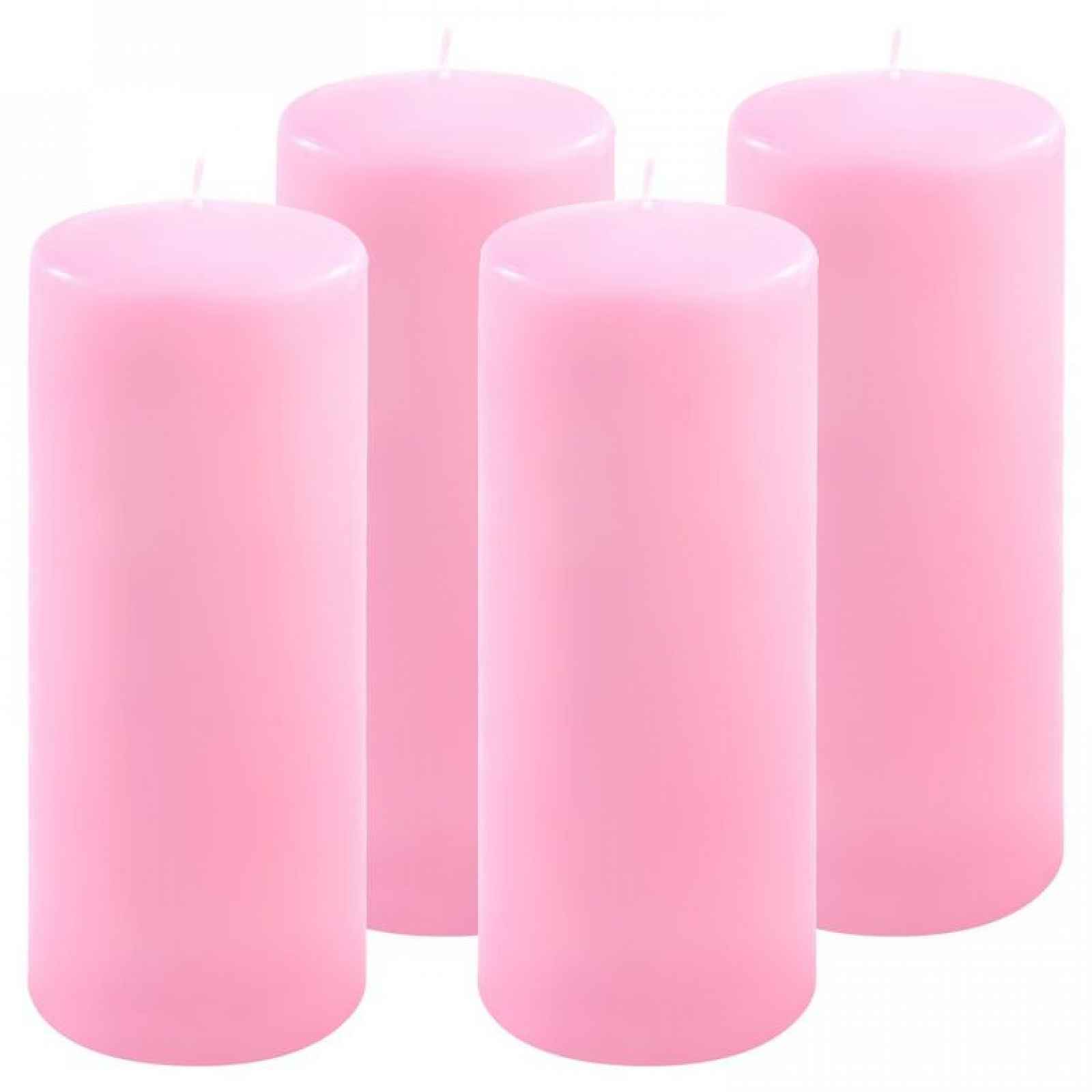 Sada sloupových svíček, 25 cm, Ø 10 cm, růžová, 4 ks