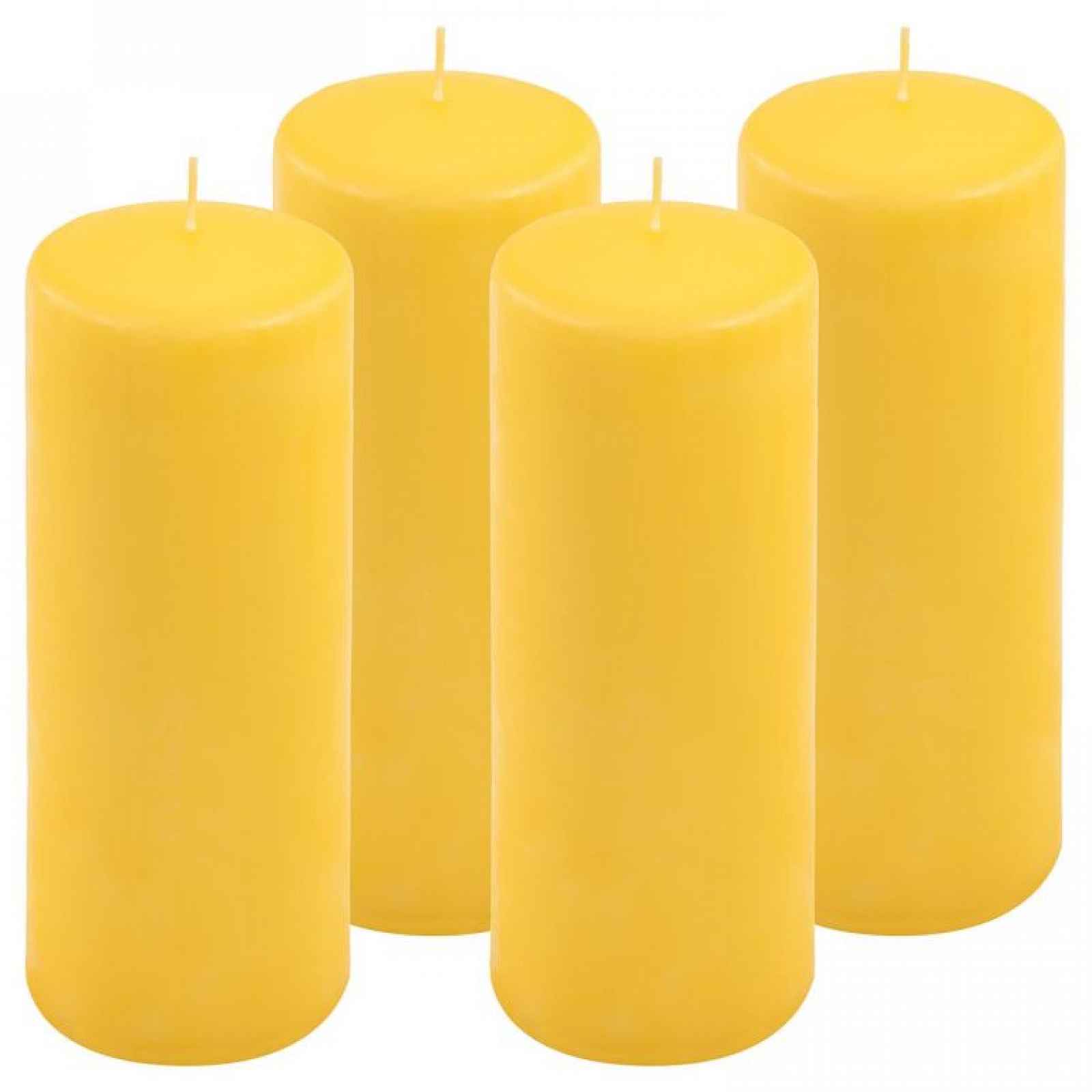 Sada sloupových svíček, 20 cm, Ø 7,5 cm, žlutá, 4 ks