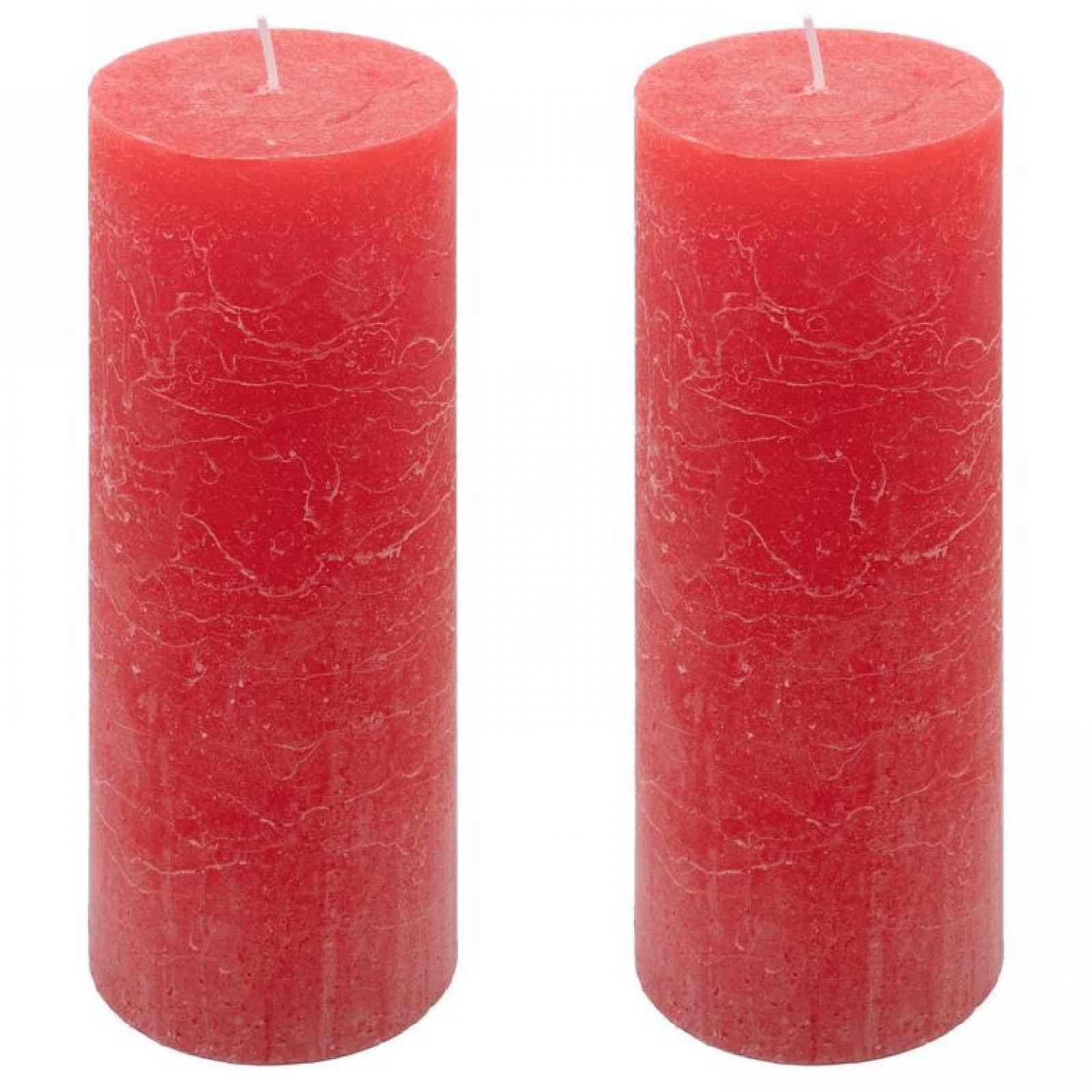 Sada rustikálních svíček, 20 cm, Ø 7,5 cm, červená, 2 ks