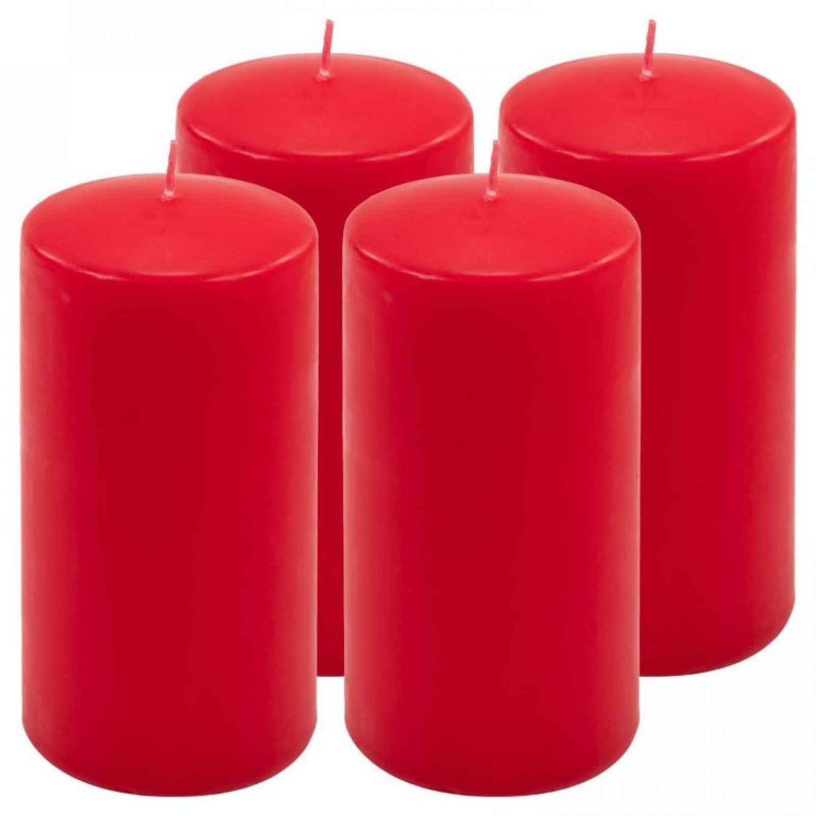 Sada sloupových svíček, 15 cm, Ø 7,5 cm, červená, 4 ks