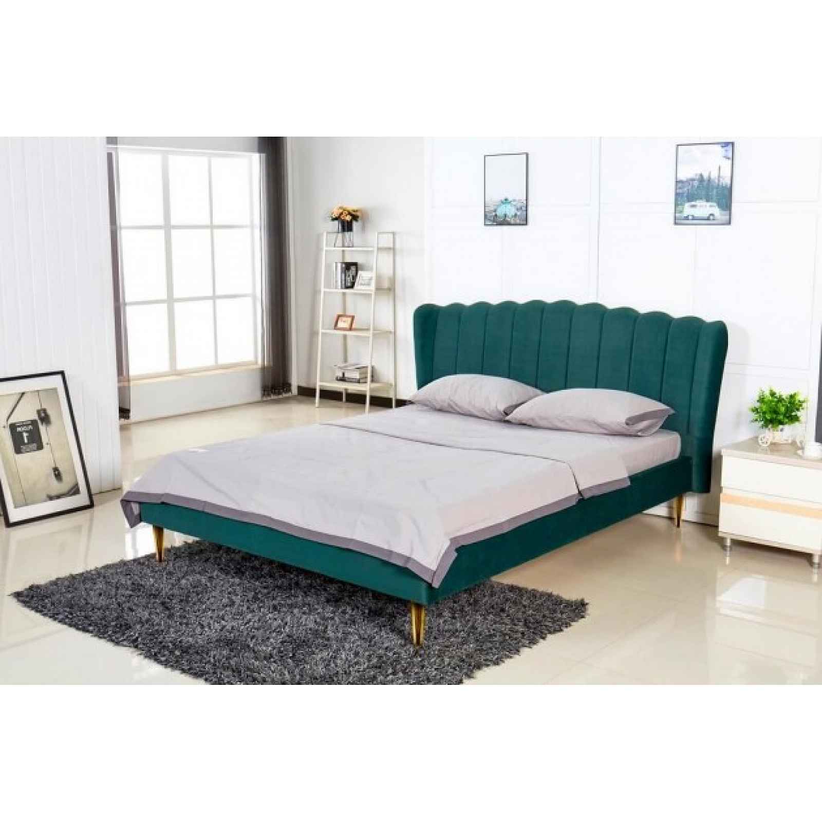 Čalouněná postel Florence 160x200, zelená, včetně roštu