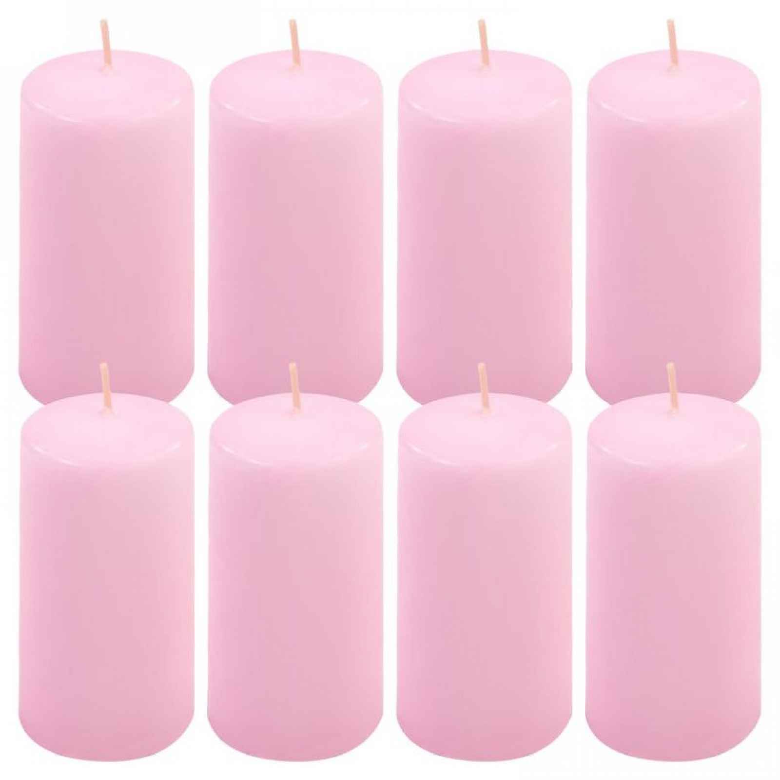 Sada sloupových svíček, 10 cm, Ø 5 cm, růžová, 8 ks