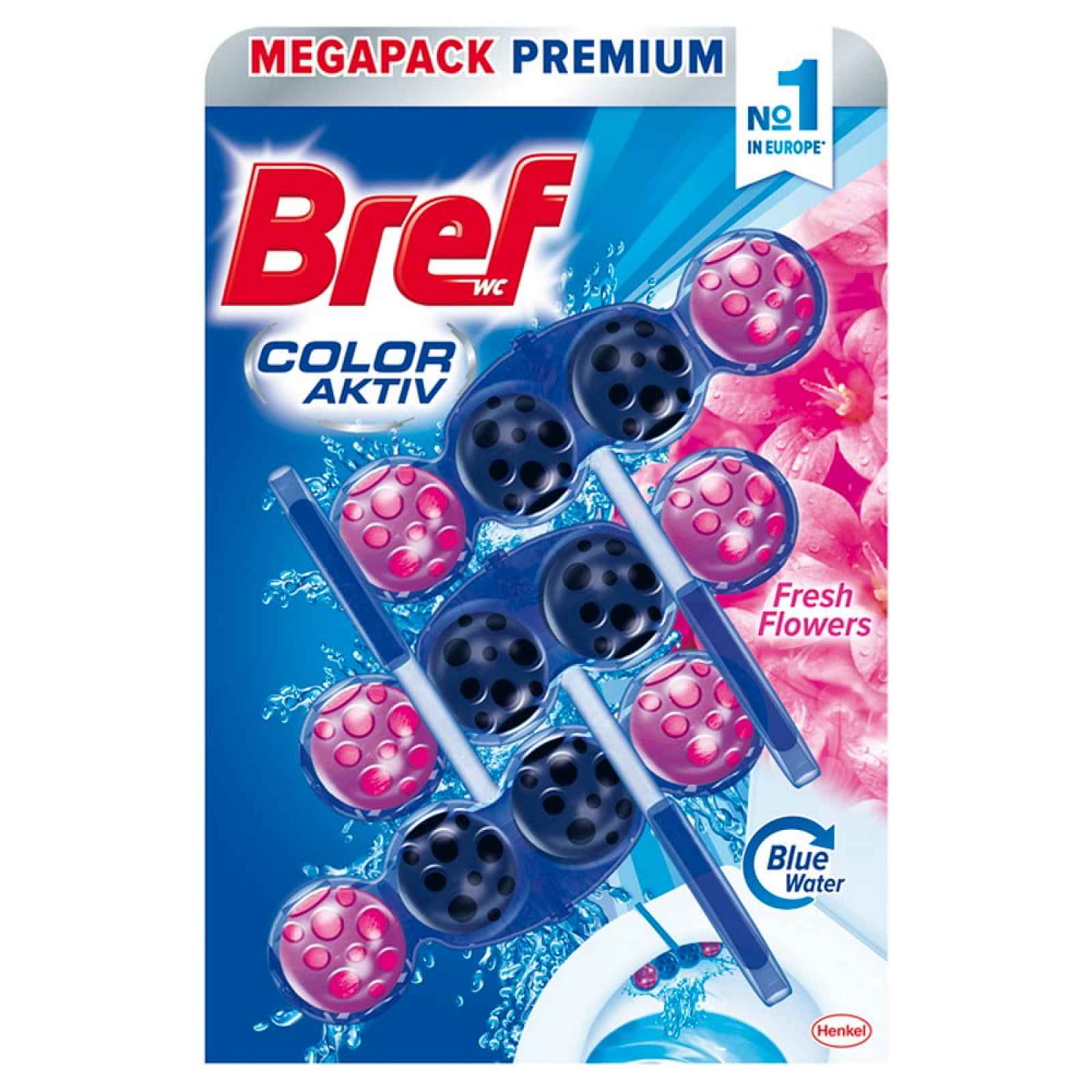 Závěsný blok do WC Bref Blue Aktiv Flower, 9 x 50 g