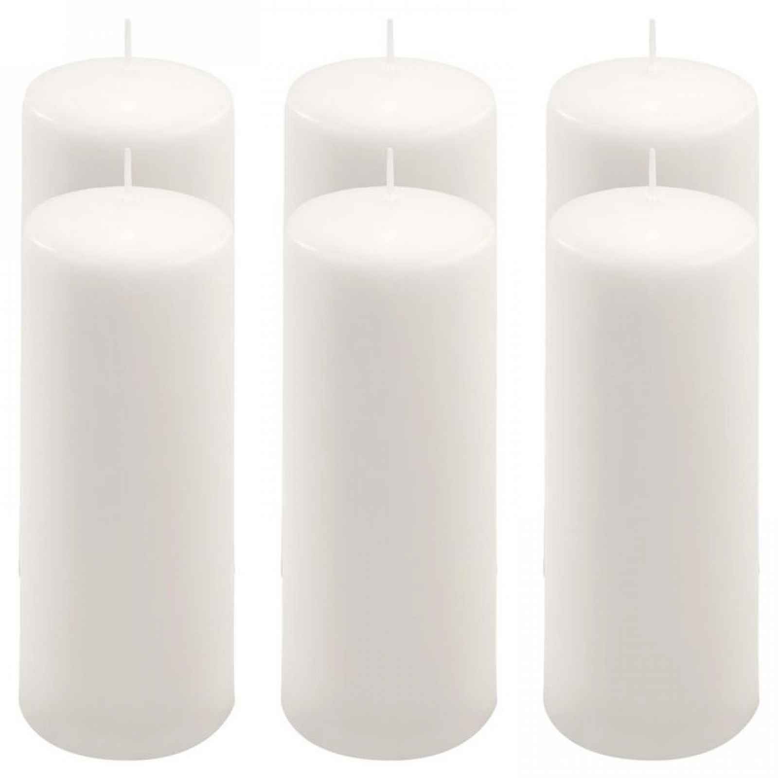 Sada sloupových svíček, 20 cm, Ø 7,5 cm, bílá, 6 ks