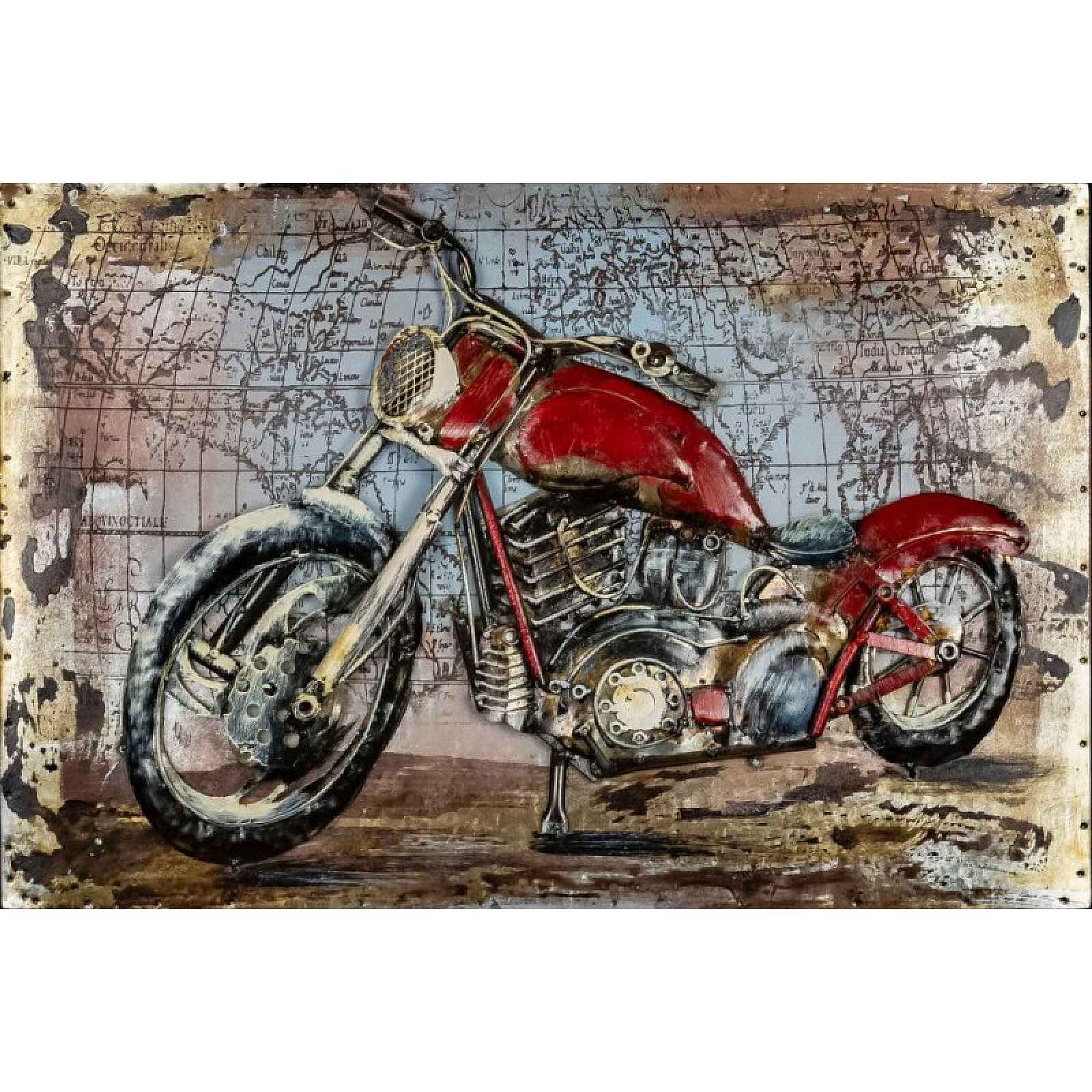 Kovový obraz na zeď Červená motorka veterán 60x40 cm, vintage